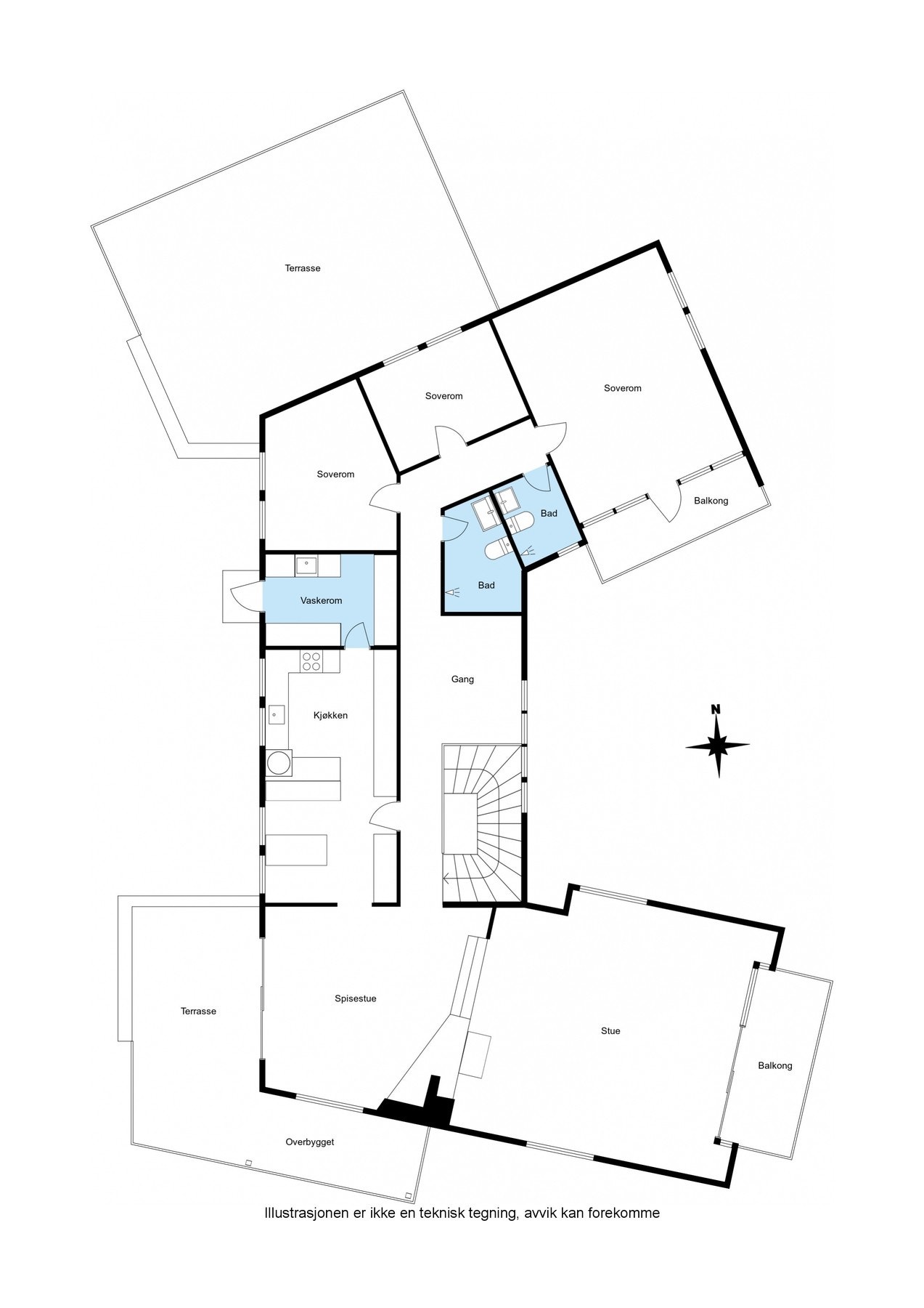 Vi beveger oss inn og begynner i boligens 1. etasje. Vi tar en titt på plantegningen først. Galleribilde