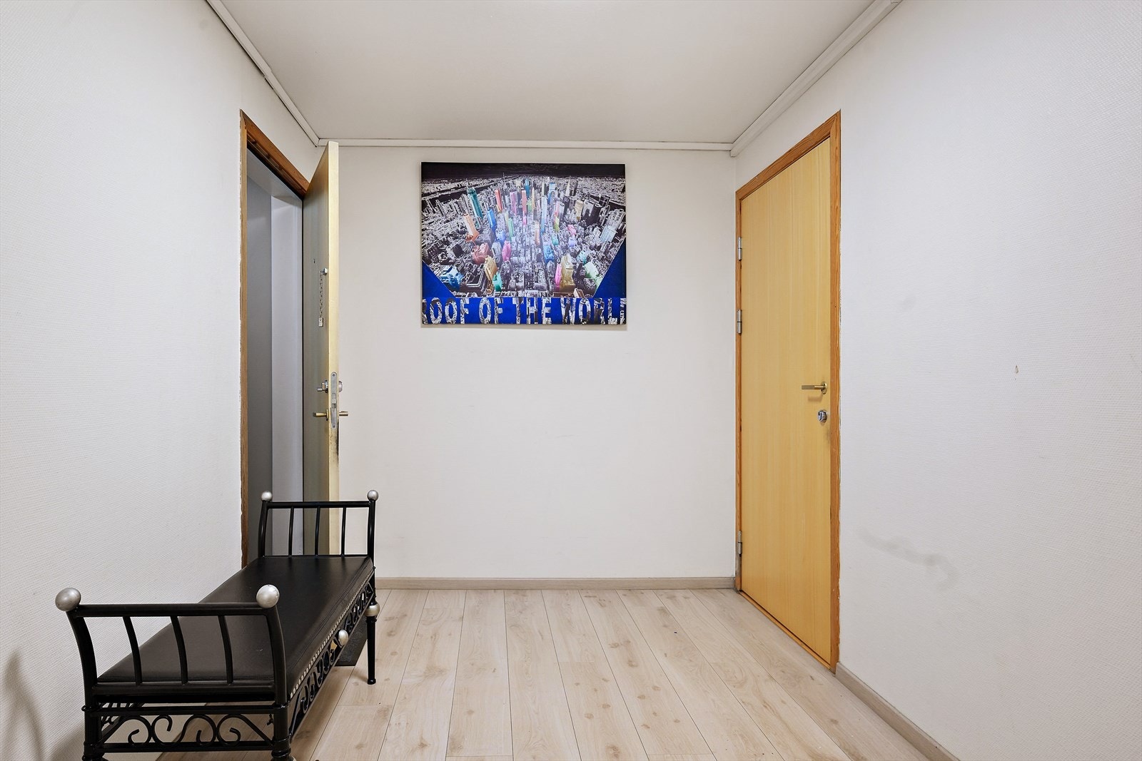 Entréen ønsker velkommen inn i leiligheten. Vegger og tak er nylig malt. Galleribilde