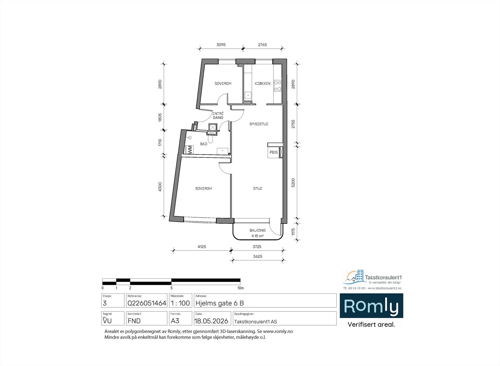 Smart og velfungerende planløsning på 77 m² med to gode soverom og delvis åpen løsning mellom kjøkken og stue. Galleribilde