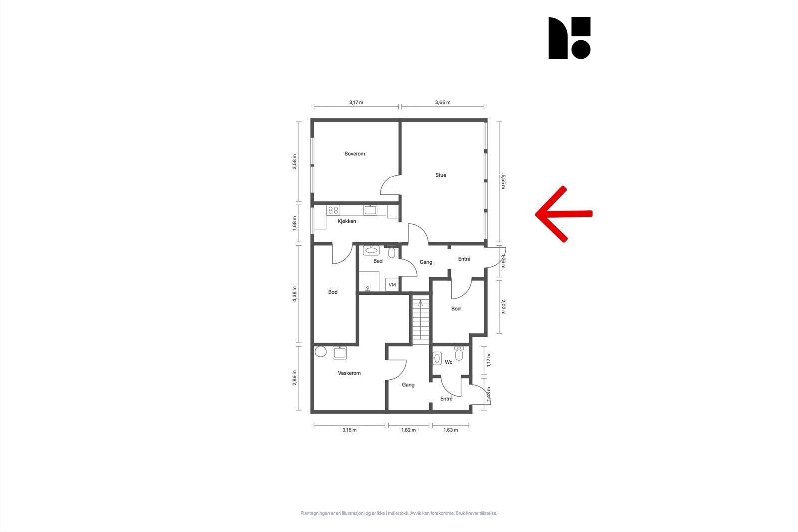Plantegning 1 etasje - Hybel Galleribilde