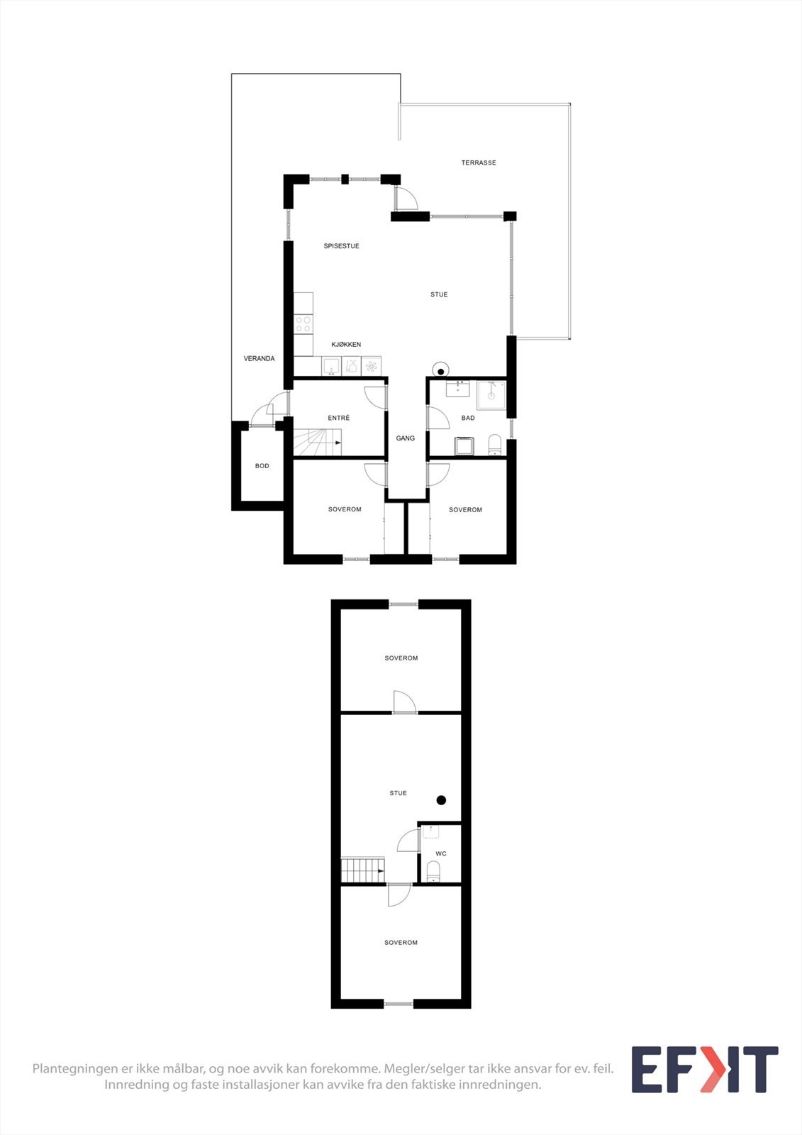 Fritidsboligen har en arealeffektiv planløsning fordelt på to plan, med totalt fire soverom og to stuer. Galleribilde