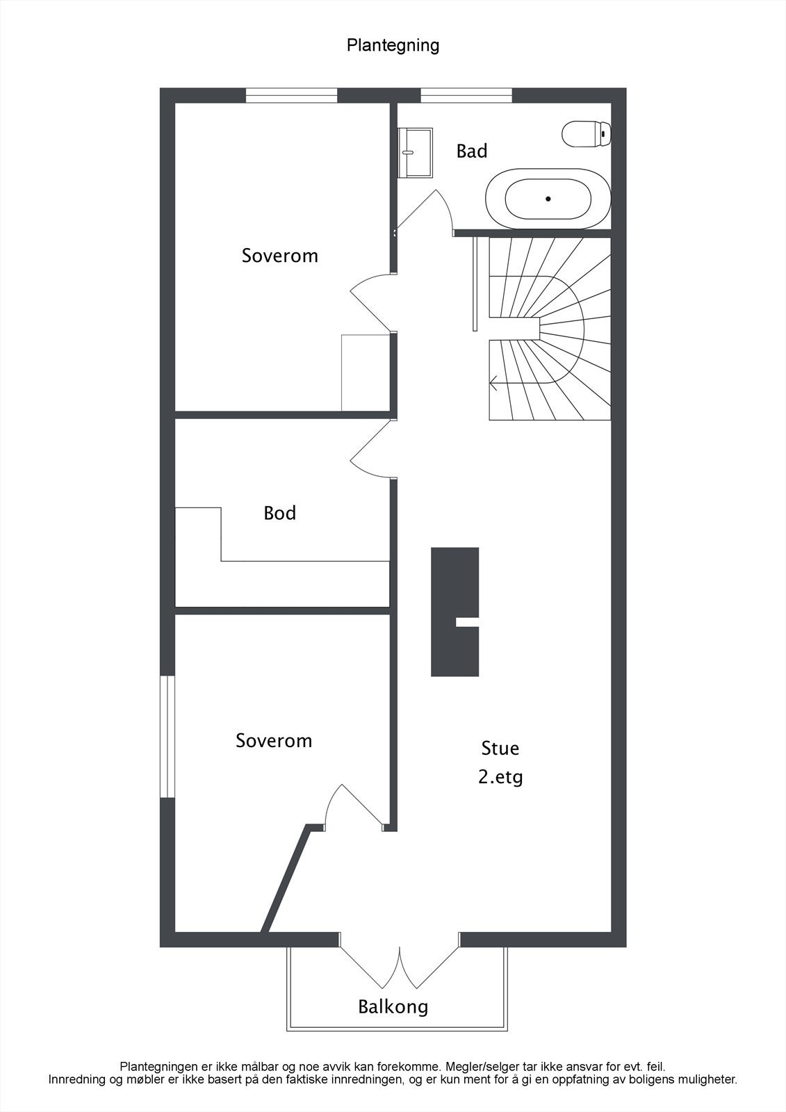 Loftsetasjen har en arealeffektiv planløsning med loftstue, to soverom, bad og bod. Galleribilde