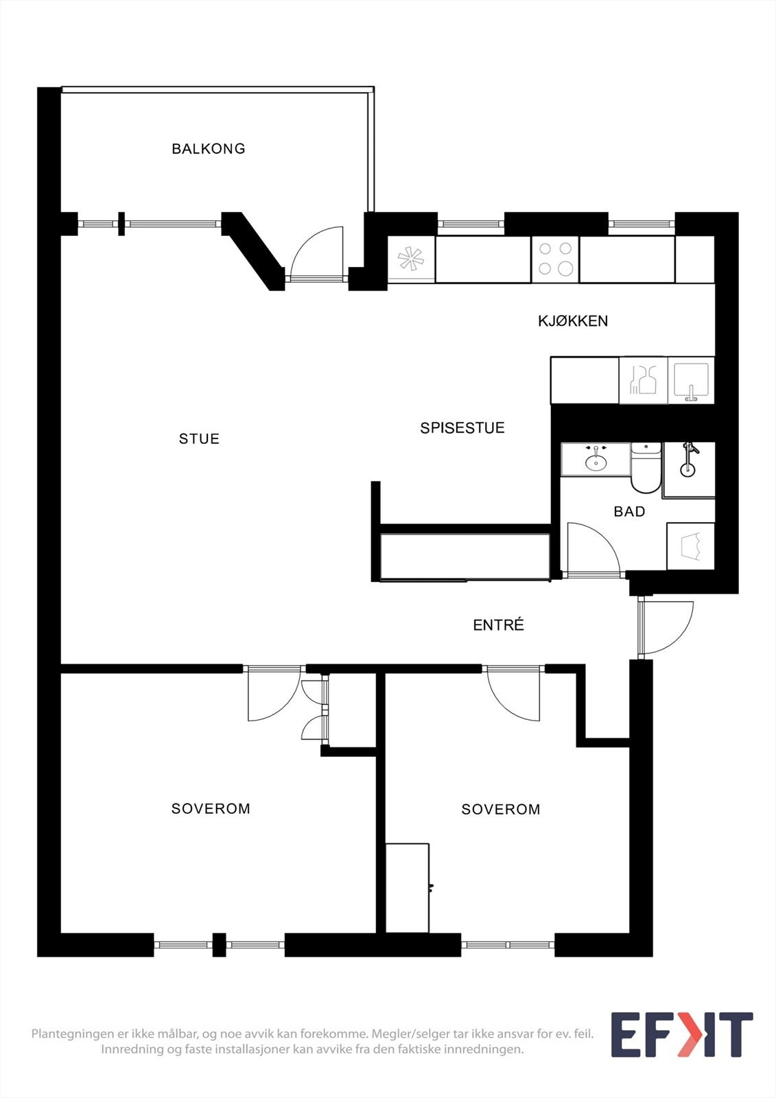 Effektiv planløsning som skiller soverommene fra de sosiale sonene. Leiligheten disponerer i tillegg to boder i kjeller og på loft. Galleribilde