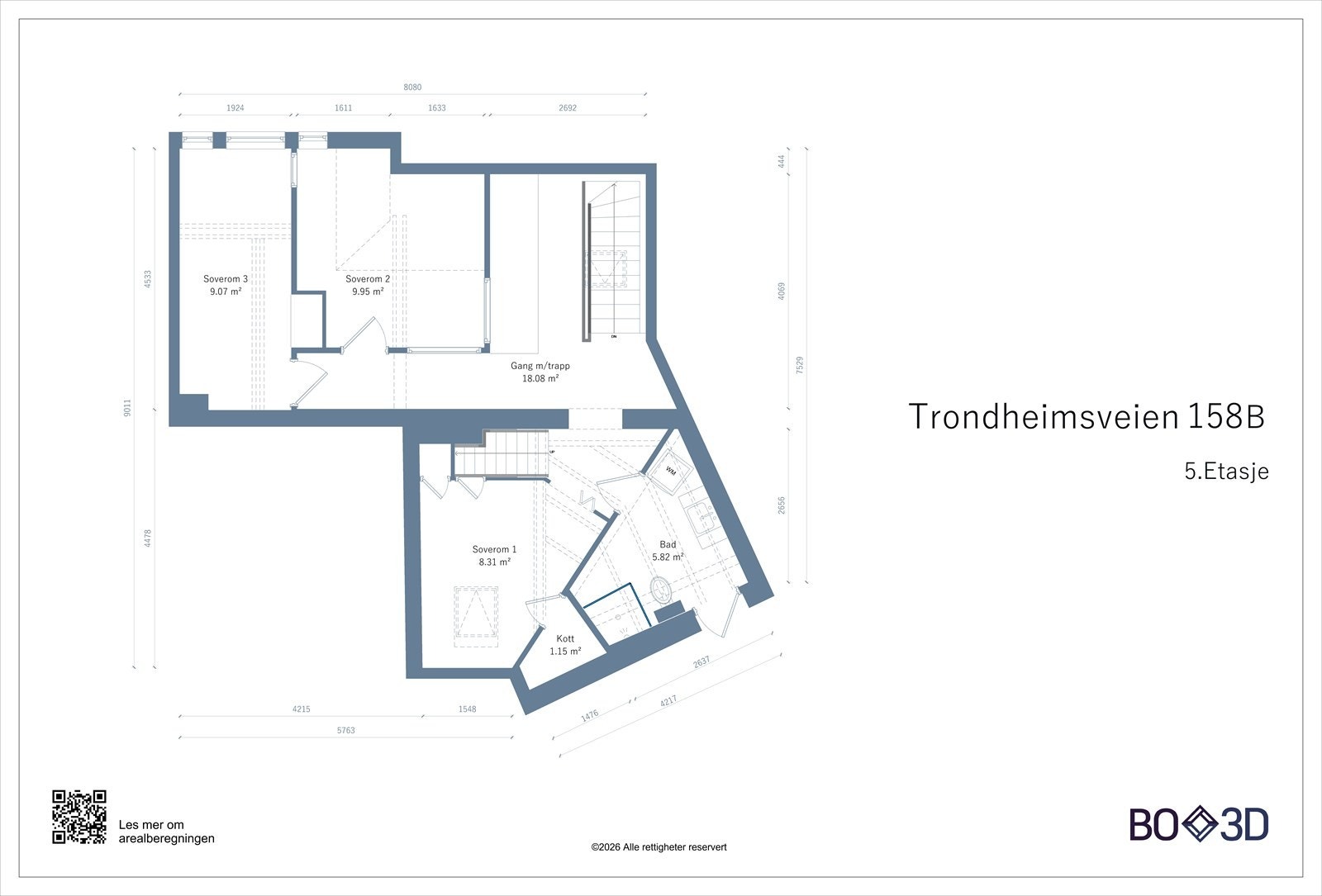 Takstmannens plantegning av 5. etasje (avvik kan forekomme). Galleribilde