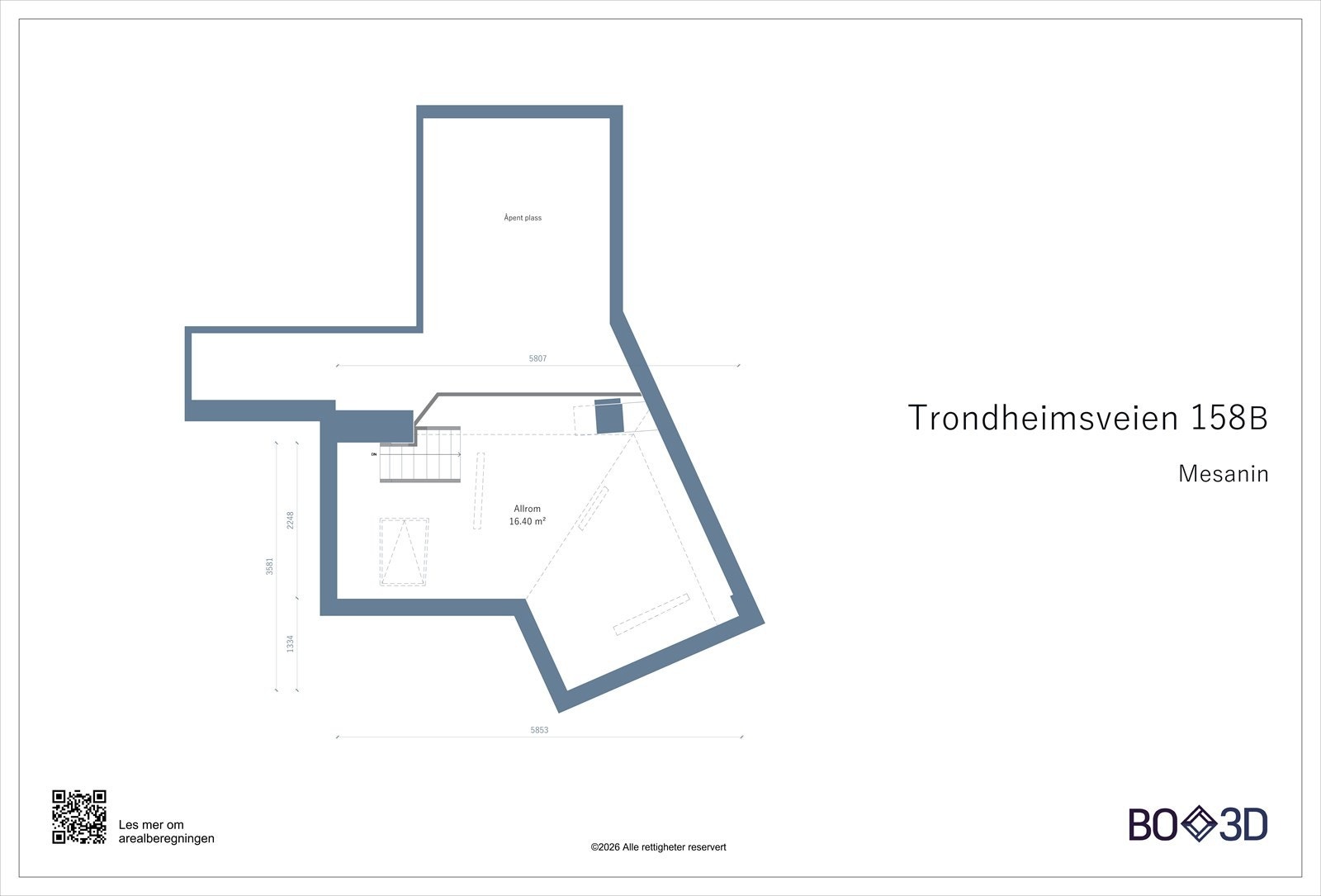 Takstmannens plantegning av mesanin (avvik kan forekomme). Galleribilde