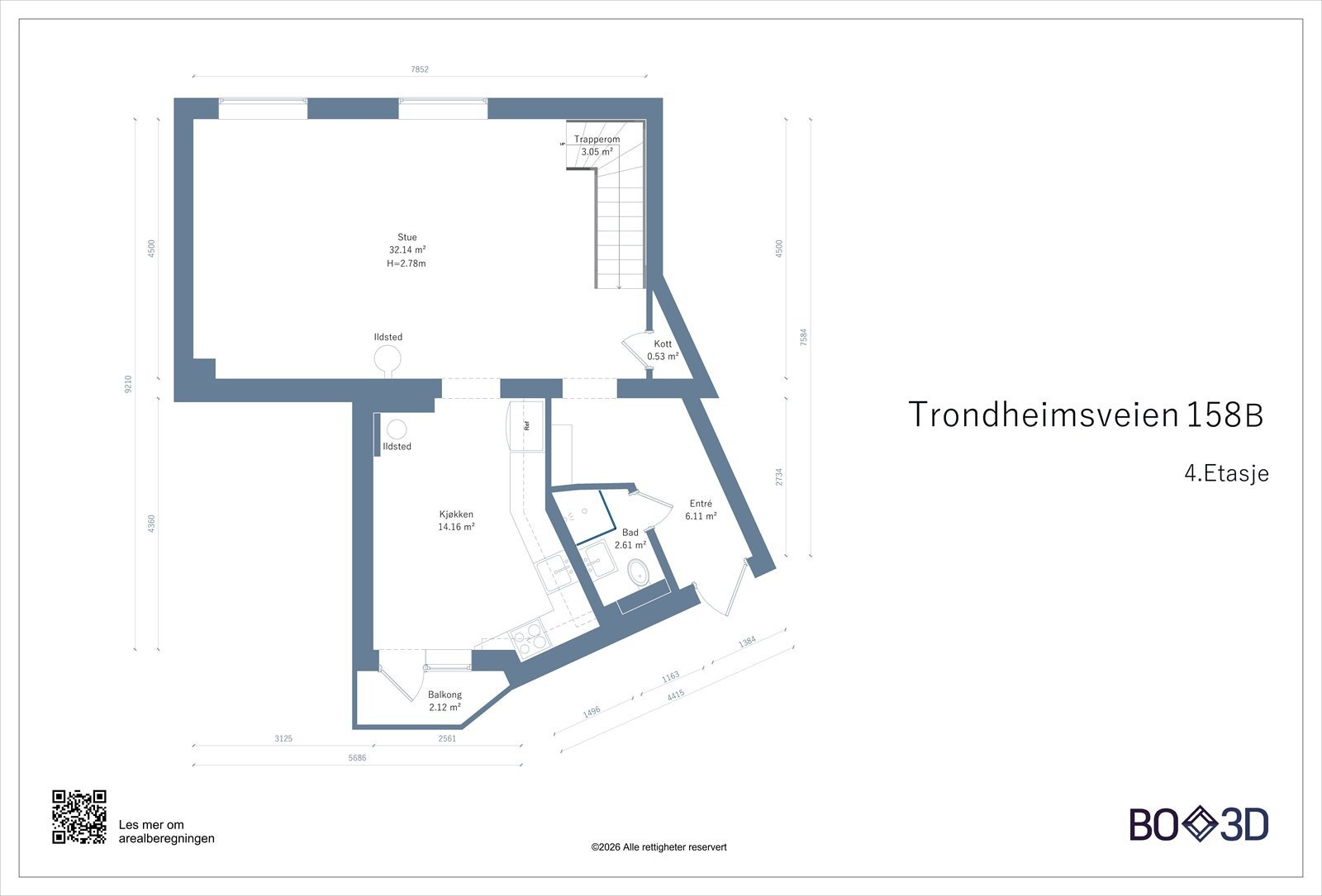 Takstmannens plantegning av 4. etasje (avvik kan forekomme). Galleribilde