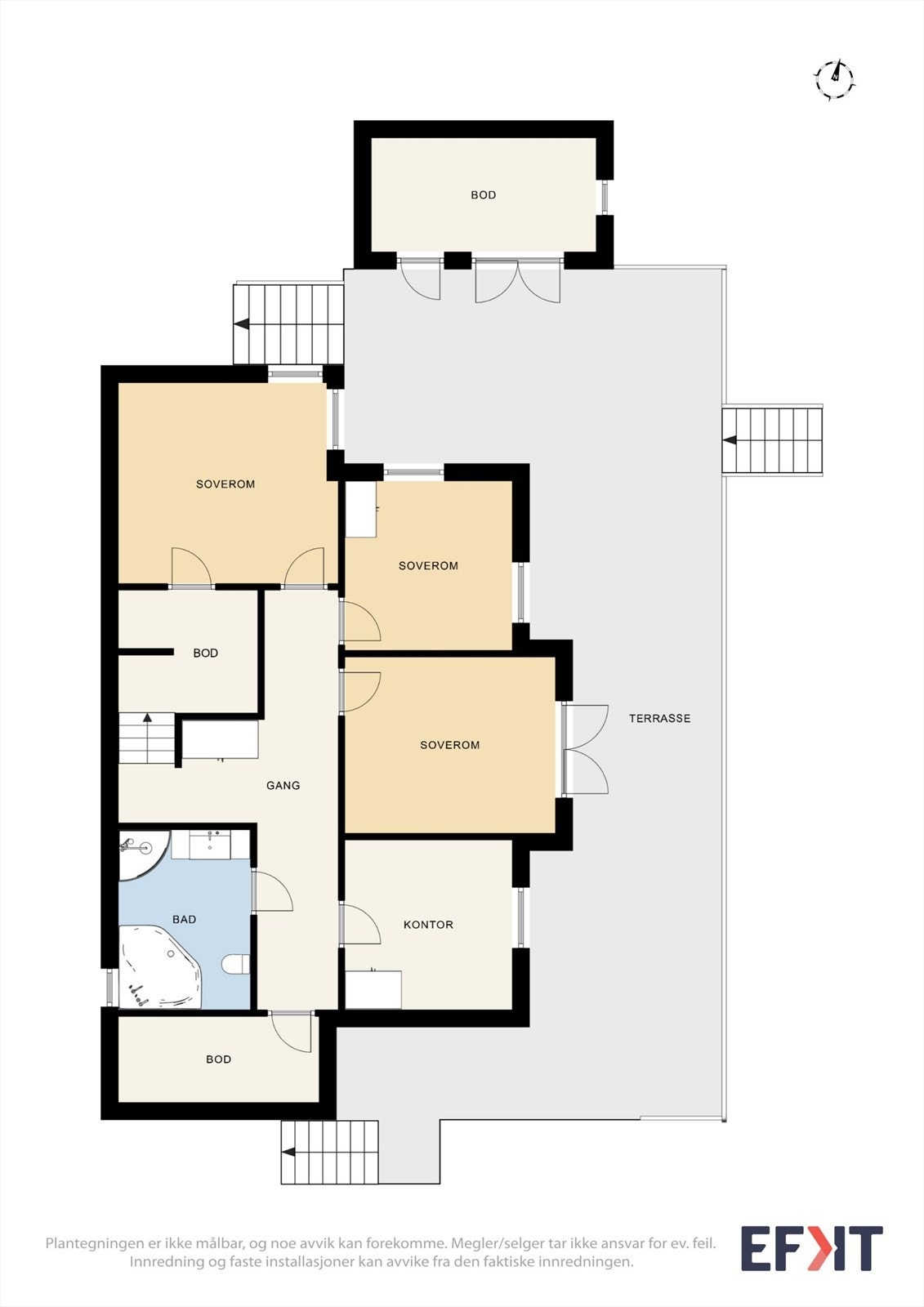 Underetasjen er innredet med tre soverom, bad, kontor, bod og et walk-in closet. Utgang til terrasse fra ett av rommene. Galleribilde