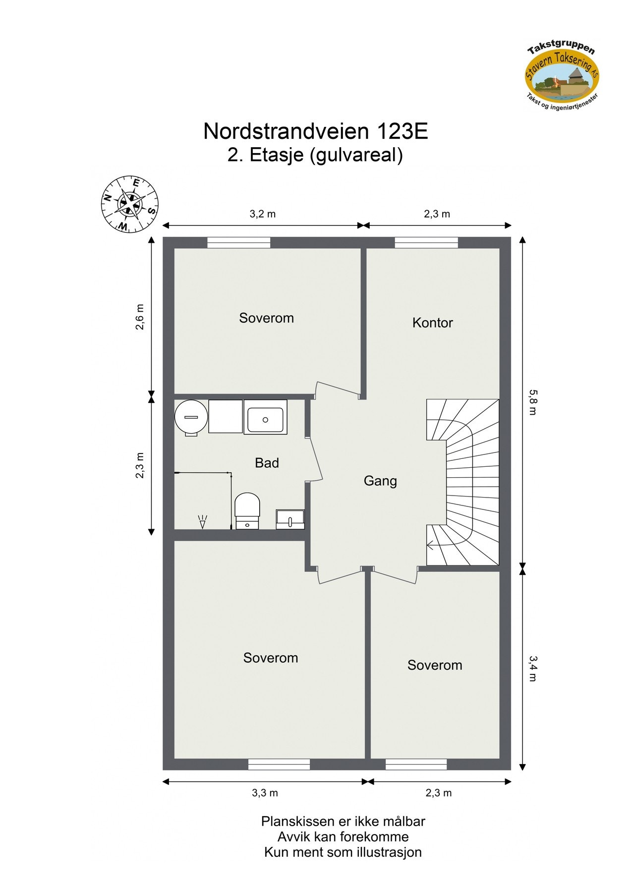 Før vi tar turen opp orienterer vi oss boligens planskisse for 2.etasje Galleribilde