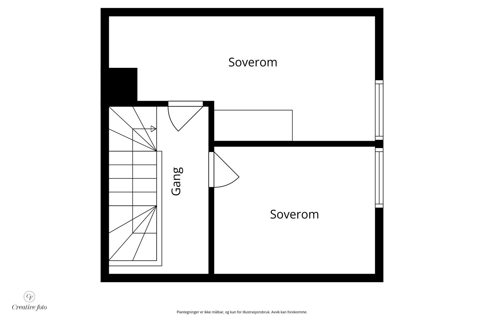 2. etasje. Merk at det ene soverommet er utvidet og dette er ikke søkt om bruksendring for denne endringen. Galleribilde