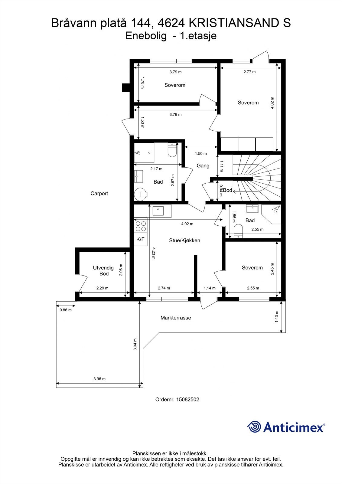 1.Etasje - 2D plantegning med mål Galleribilde