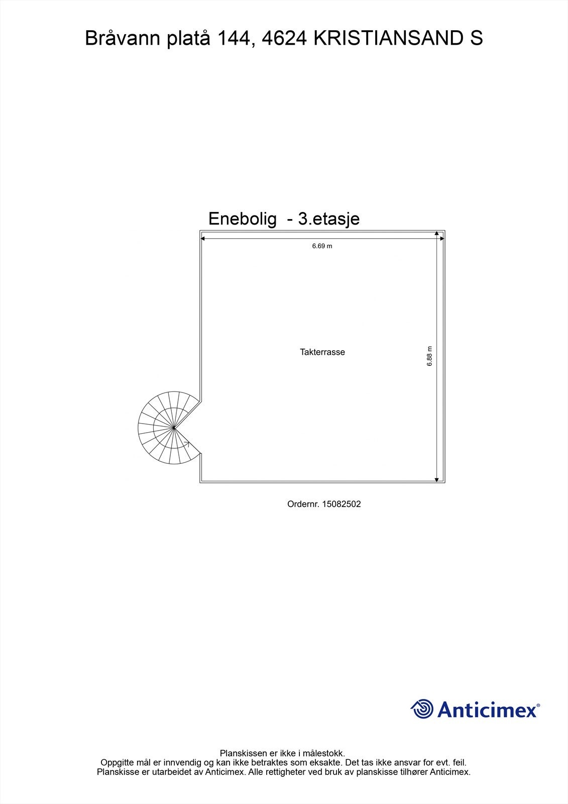 Takterrasse/3.Etasje - 2D plantegning med mål Galleribilde