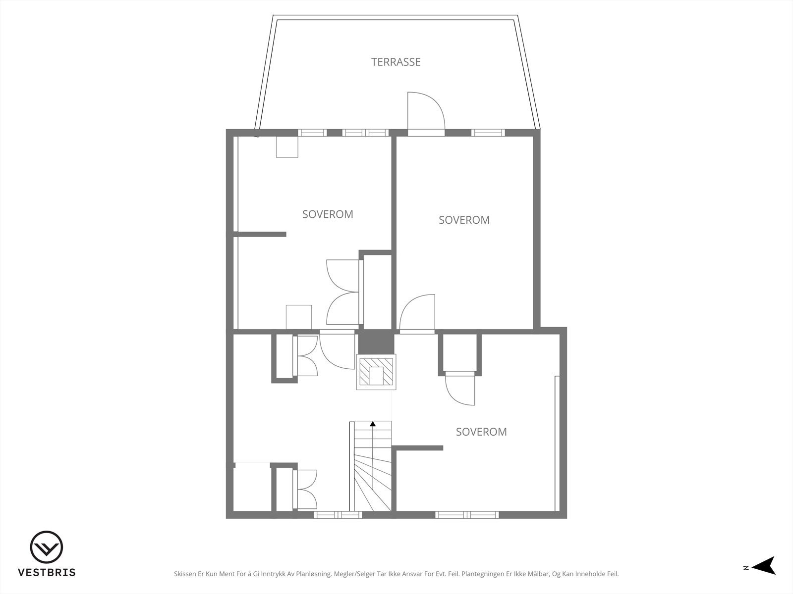 Loftsetasjen inneholder boligens soveavdeling med tre soverom og utgang til balkong. Galleribilde