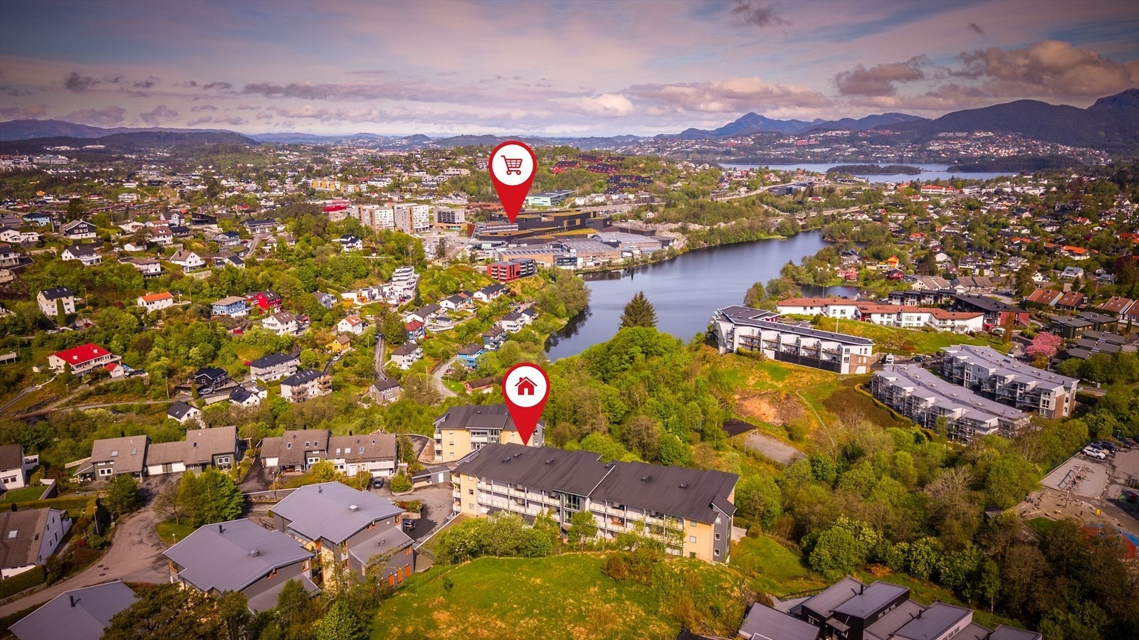 Dagligvarebutikker som Coop Extra Apeltun, Spar Skjold og Kiwi Skjoldskiftet finnes i nærområdet, mens Lagunen Storsenter ligger kun en kort kjøre- eller spasertur unna. Galleribilde
