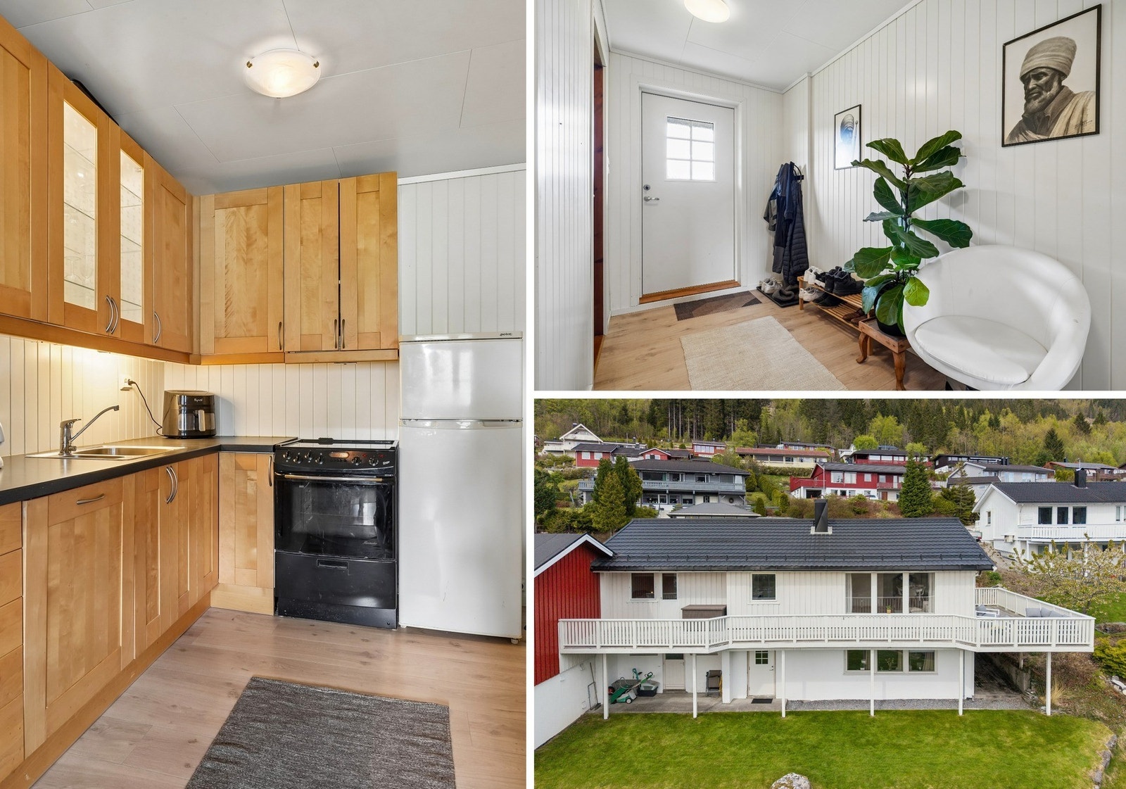 Fin utleigedel i sokkeletasjen med gang, bad, soverom, kjøkken og stove. 2 boder Galleribilde