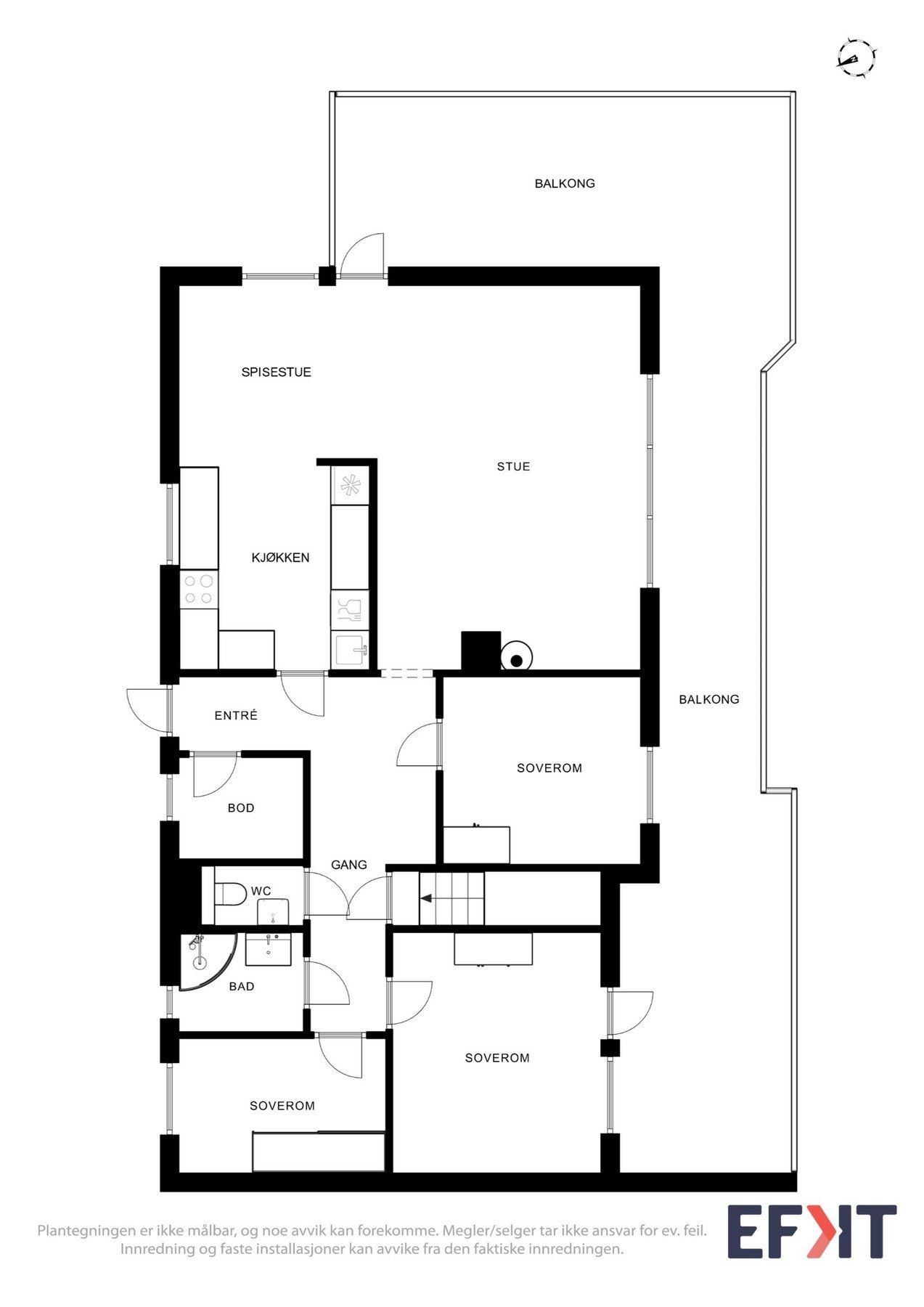 Hovudetasje inneheld: Entré/gang, bod, 3 soverom, bad, wc, kjøkken og stove med utgang til stor solrik terrasse Galleribilde