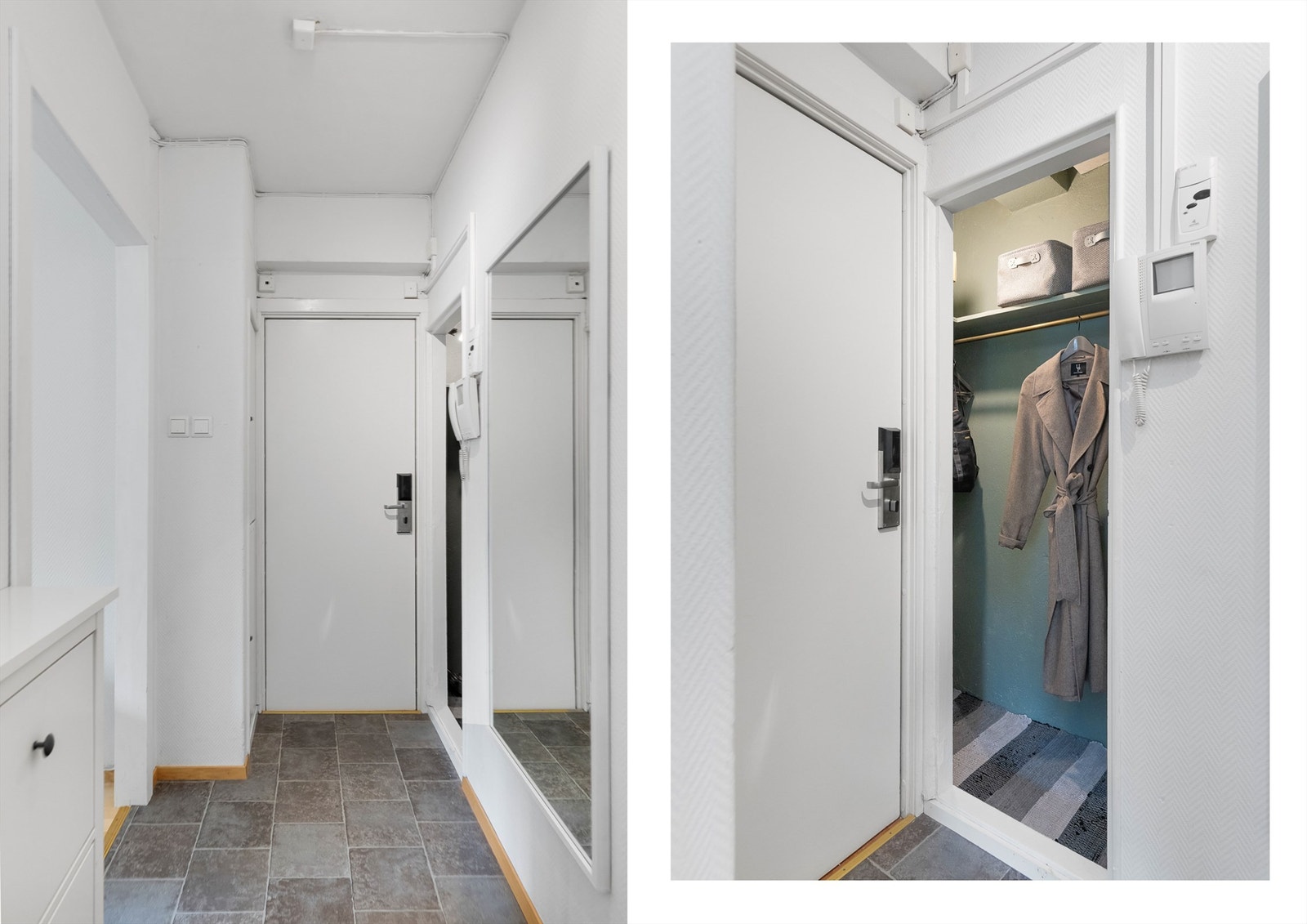 Leiligheten ligger i 6. etasje med heisadkomst. Sentralvarme og varmtvann er inkludert i felleskostnadene. Liten praktisk garderobe rett innenfor døren. Galleribilde