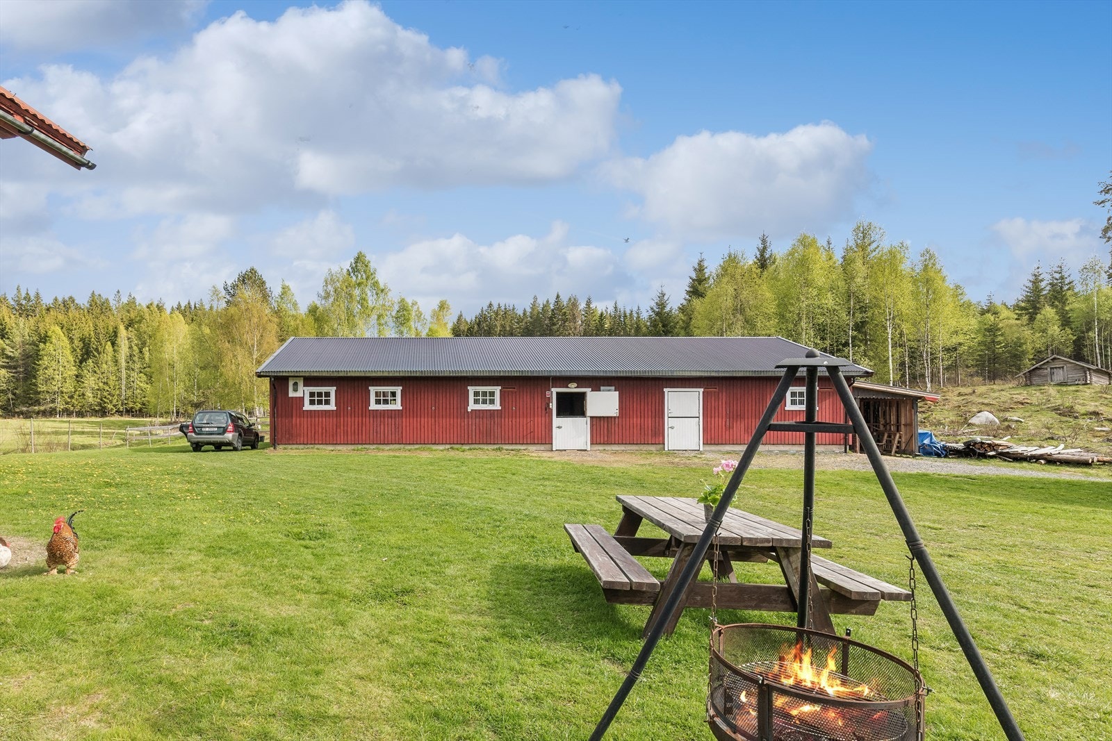 Stallbygningen fra 2008 er isolert og har fasader kledd med tømmermannskledning. Galleribilde