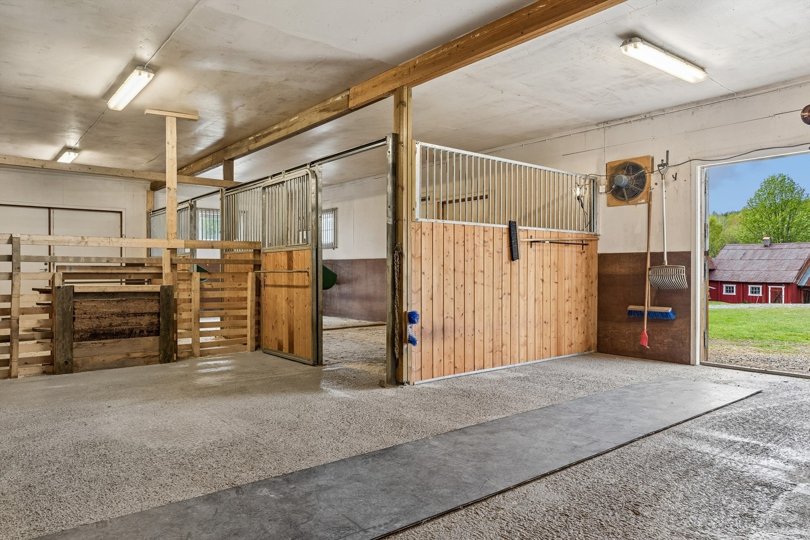 Stalldelen har betonggulv og er godt tilrettelagt for et funksjonelt dyrehold. Galleribilde