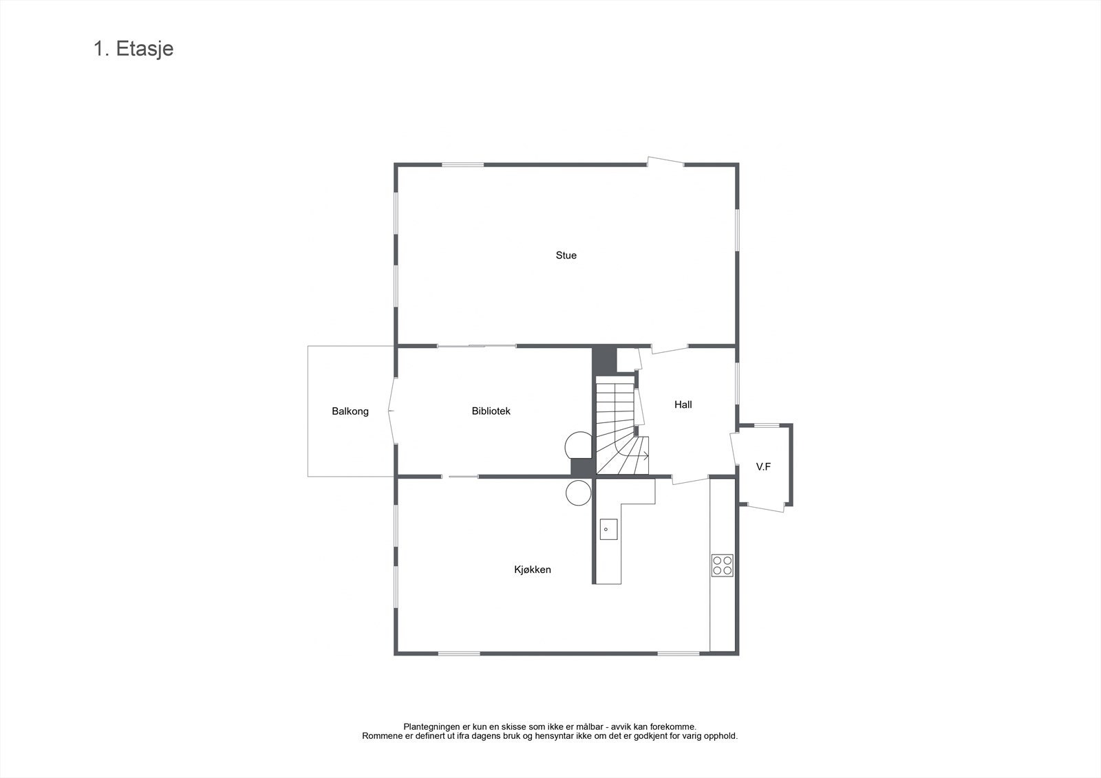 Plantegning 1. etg. hovedhus Galleribilde