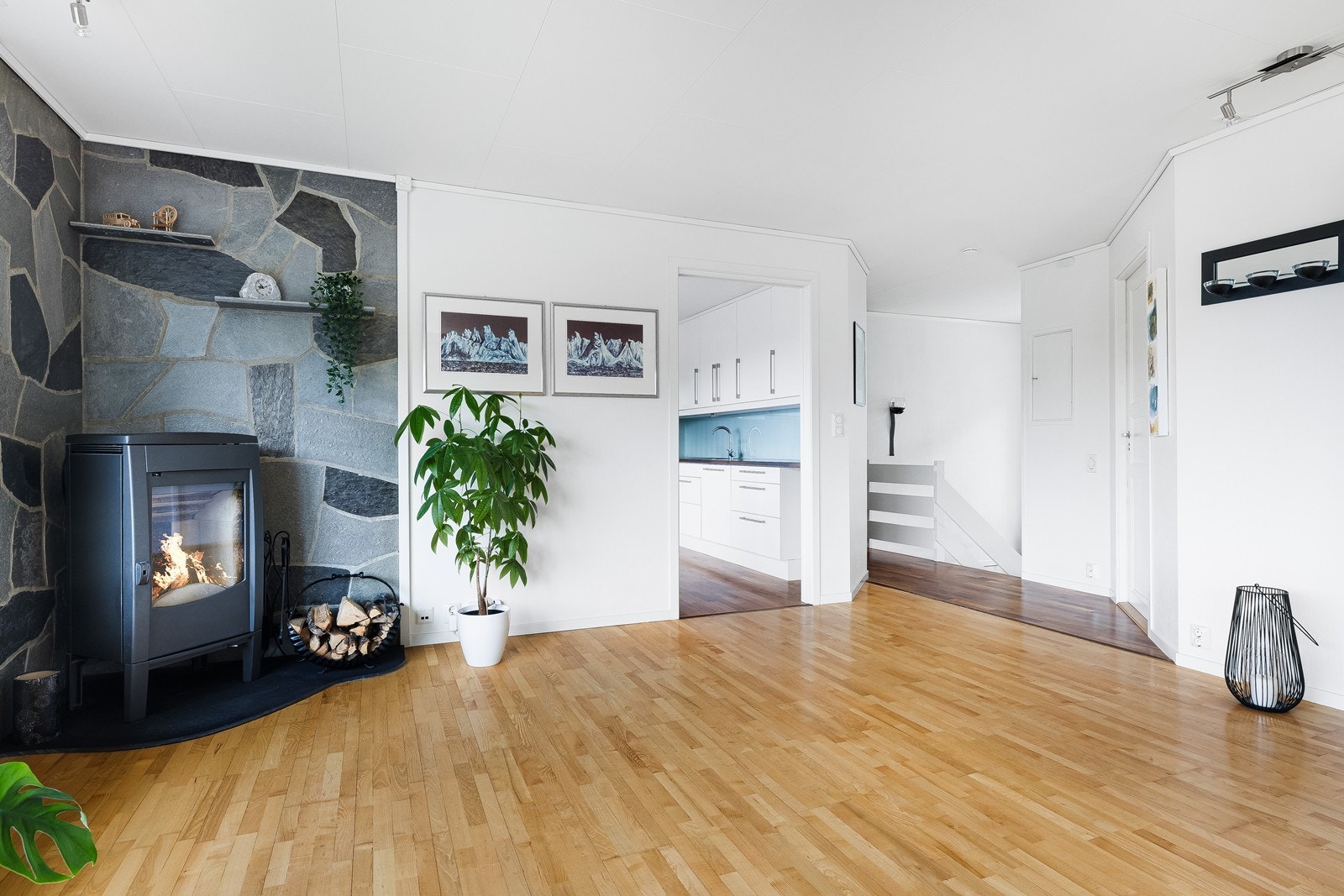 Fra stuen er det skyvedør inn til kjøkkenet. Galleribilde