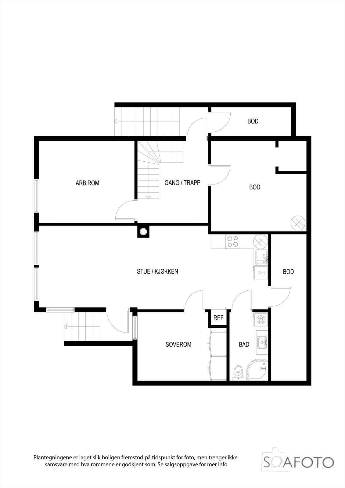 Plantegning u. etg med utleiedel (avskjermet og med egen inngang) Galleribilde
