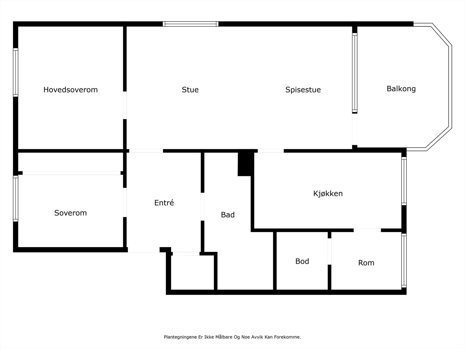 Leiligheten har en arealeffektiv planløsning med to soverom, separat kjøkken og en romslig stue. Galleribilde