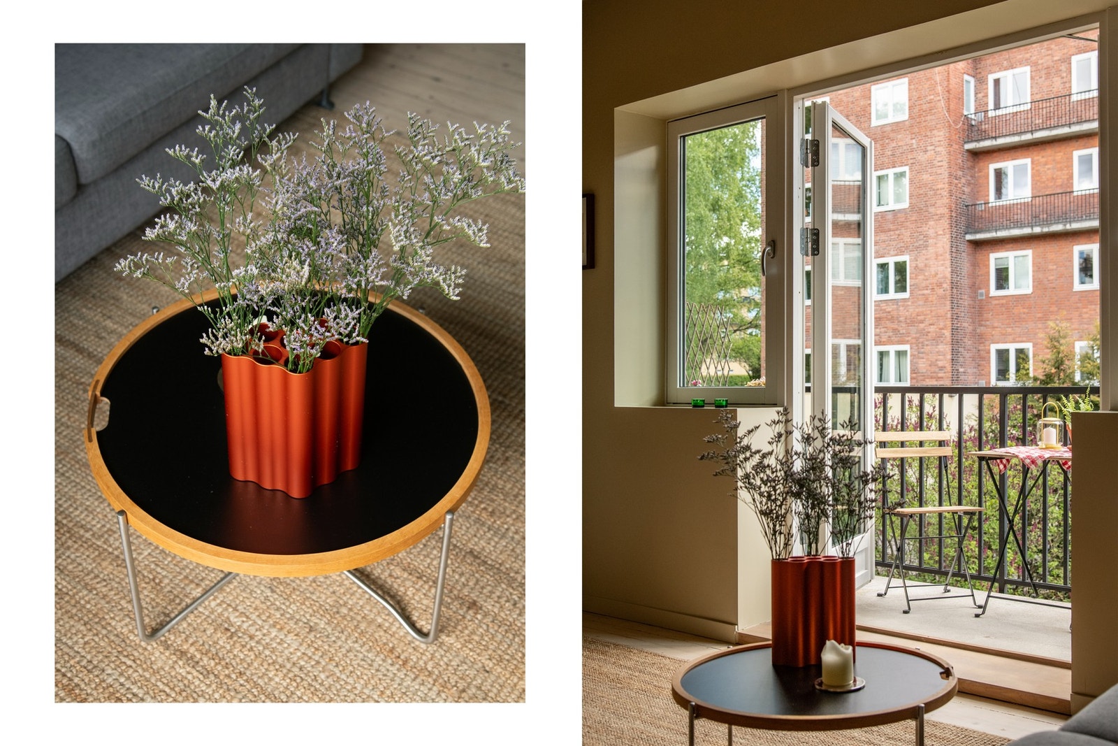 Stuen har et fint lysinnslipp fra store vindusflater og doble balkongdører som åpner opp mot balkongen og bidrar til en sømløs overgang mellom inne- og utearealene. Galleribilde