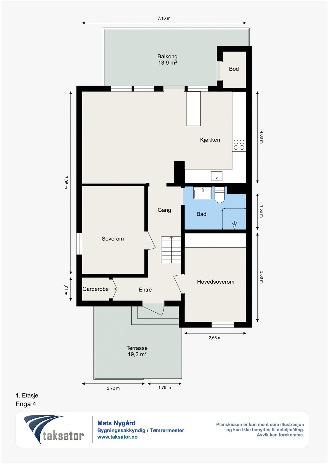 Illustrasjon av den opprinnelige planløsningen med to soverom i første etasje. Galleribilde