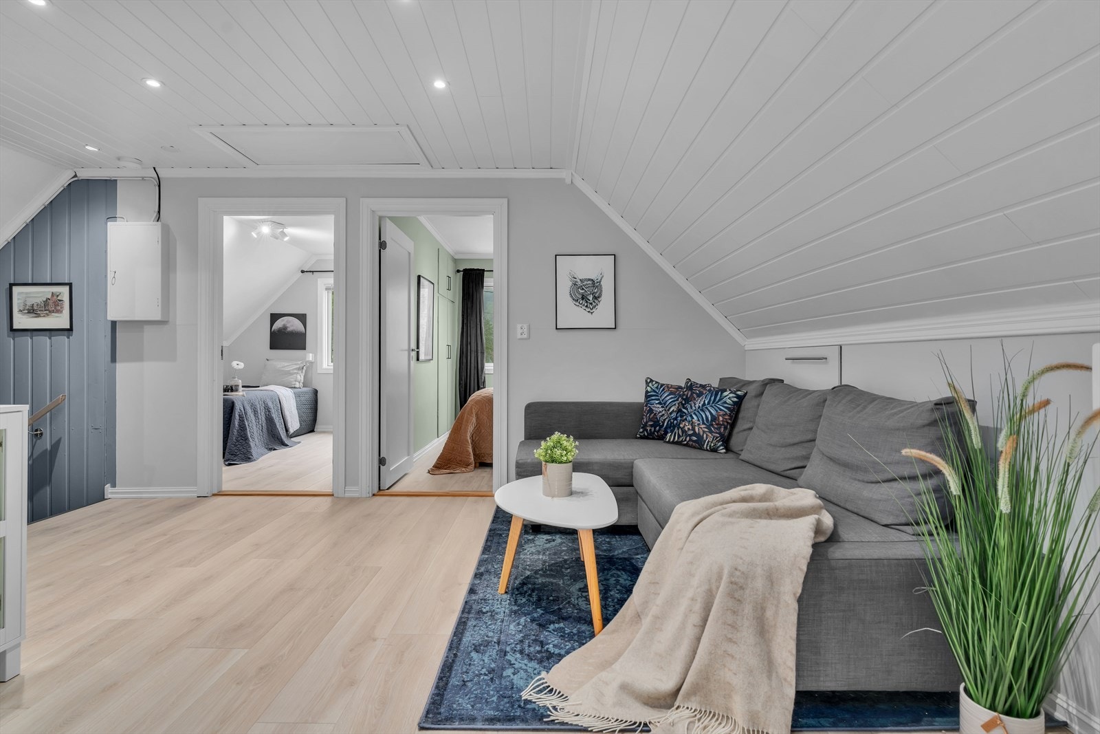 Rommet har god plass til både sofagruppe og TV-møbler. Galleribilde