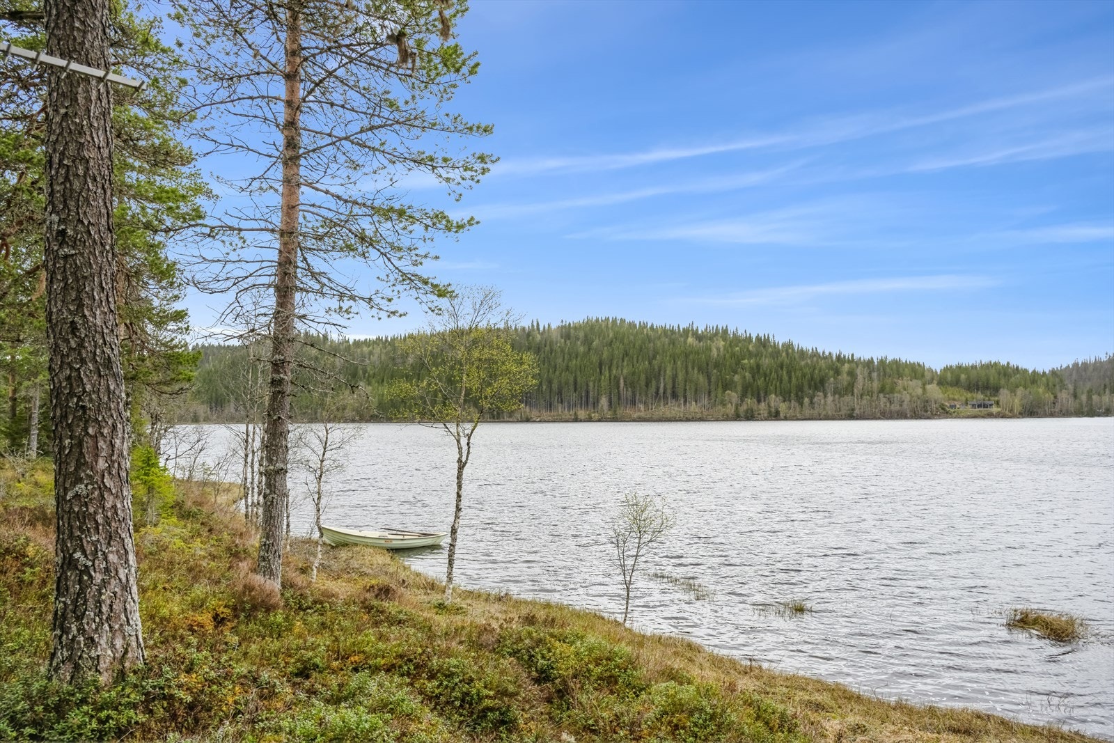 Her ligger du skjermet til nede ved vannet med flott utsikt og naturen rett utenfor hyttedøra. Mange fine turområder i umiddelbar nærhet, jakt, fiske, sopp og bær. Galleribilde