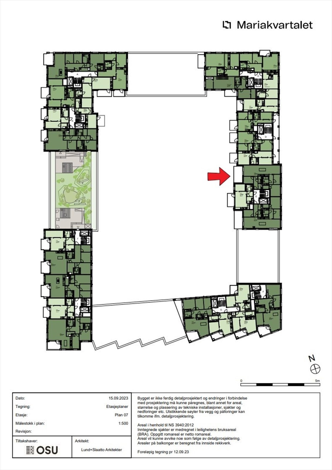 Etasjeplan med markering av leilighetens beliggenhet. Galleribilde