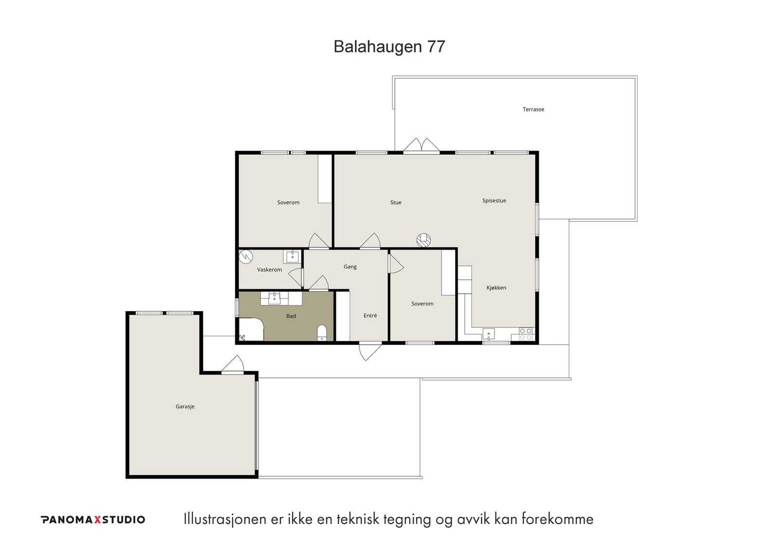 Lettstelt og praktisk planløsning med alt på et plan. Galleribilde