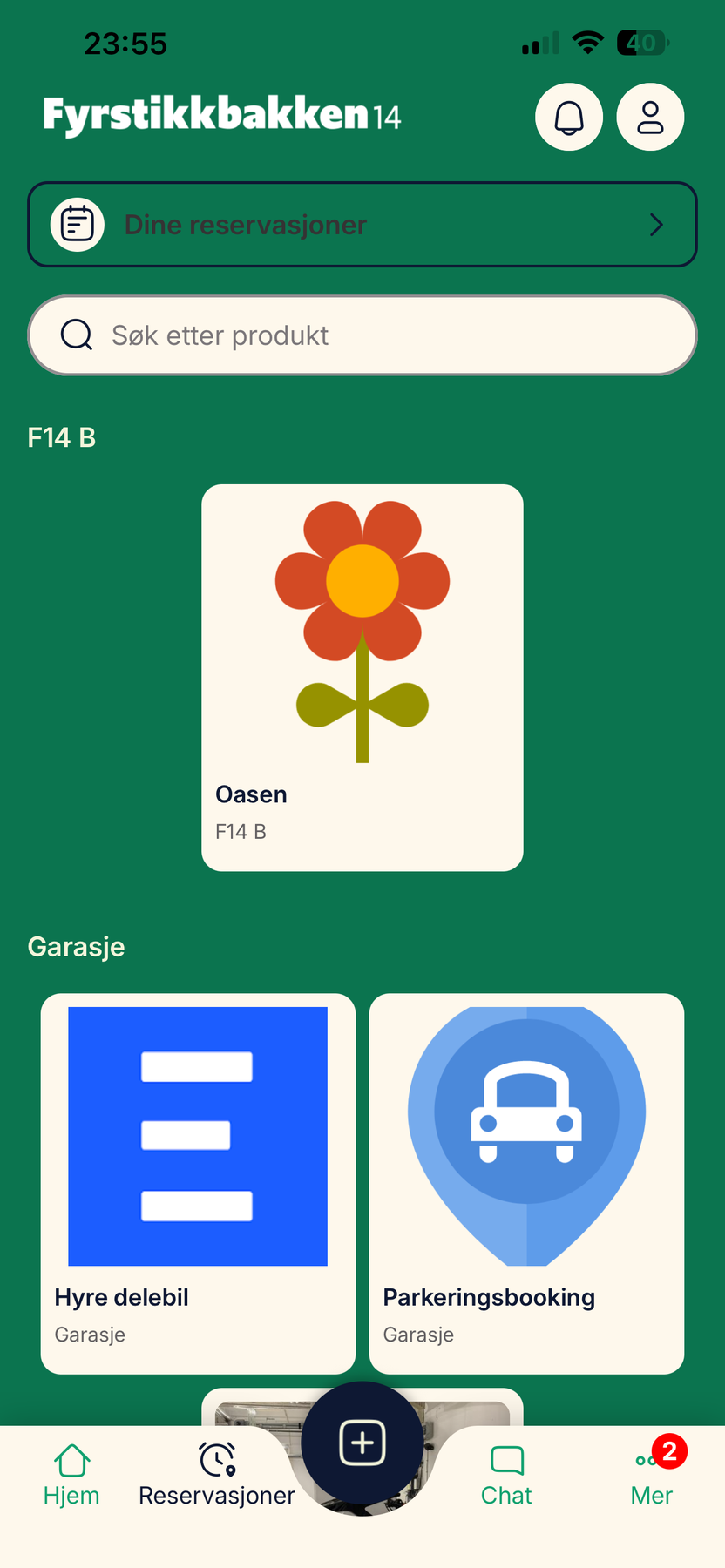 Det er enkelt å booke fellesareal via app.
Parkering i kjelleren er timebasert, 6 kr/timen. Galleribilde