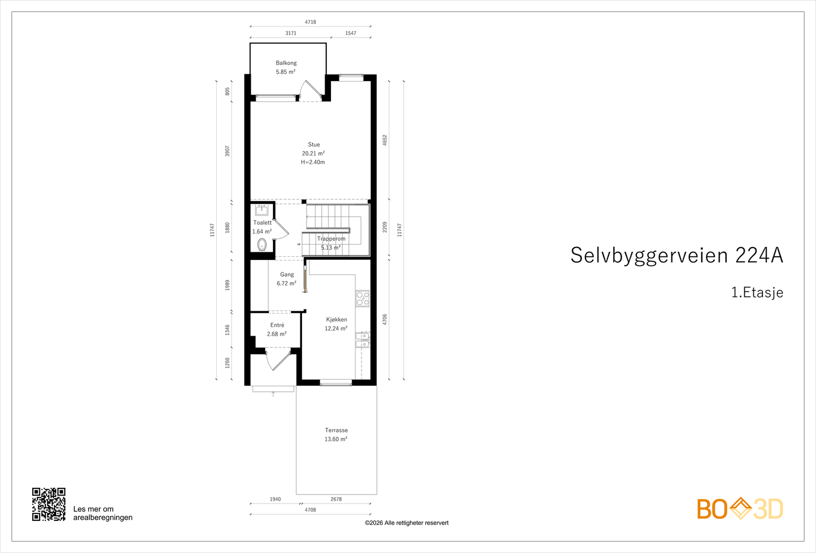 Plantegning 1.etg; entrè, kjøkken, stue, toalett og trappegang. La oss ta turen inn.. Galleribilde