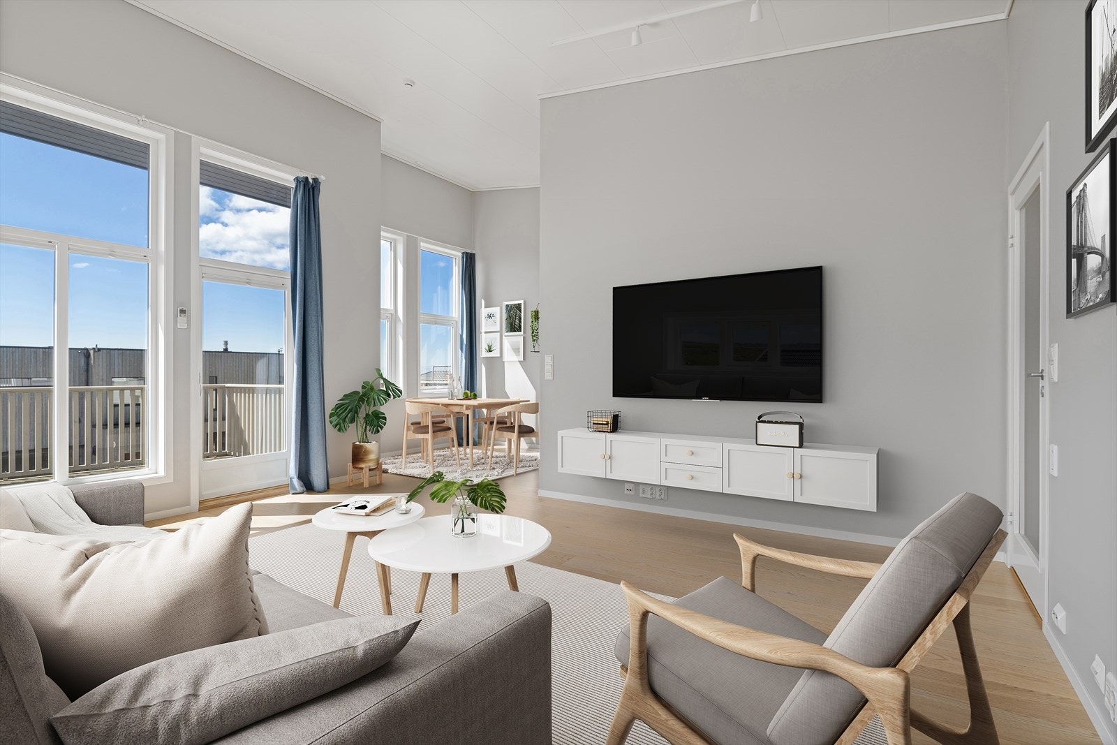 Den åpne planløsningen gir fleksible møbleringsmuligheter. (Illustrasjon - digital styling) Galleribilde