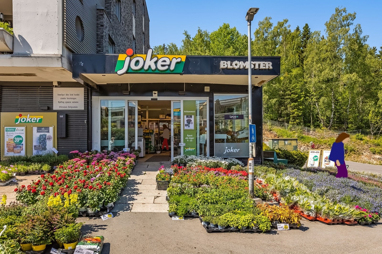 Dagligvarehandelen kan gjøres hos nærbutikken Joker som ligger i samme bygg, og som holder søndagsåpent. Rema 1000 i Aslakveien, ligger ca. fire minutters gange fra leiligheten Galleribilde