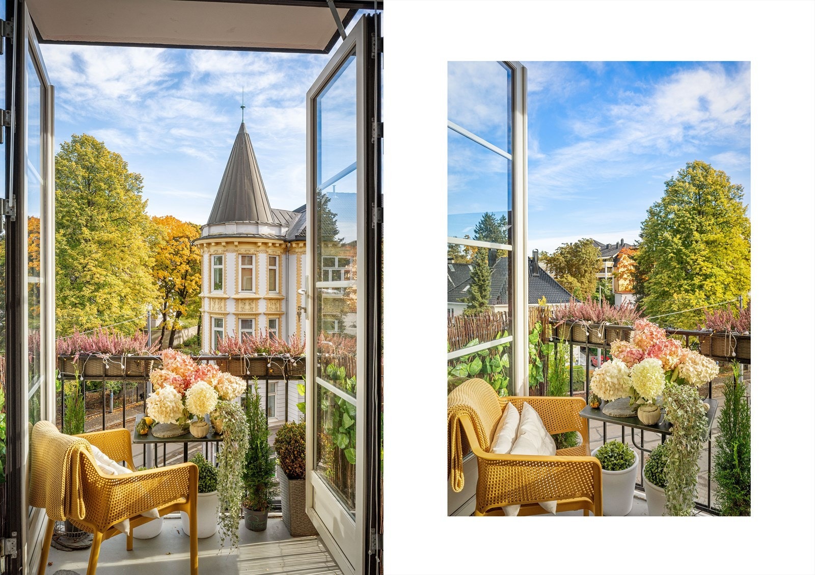 Balkong med sol fra tidlig morgen til ca. kl. 14 midtsommers Galleribilde