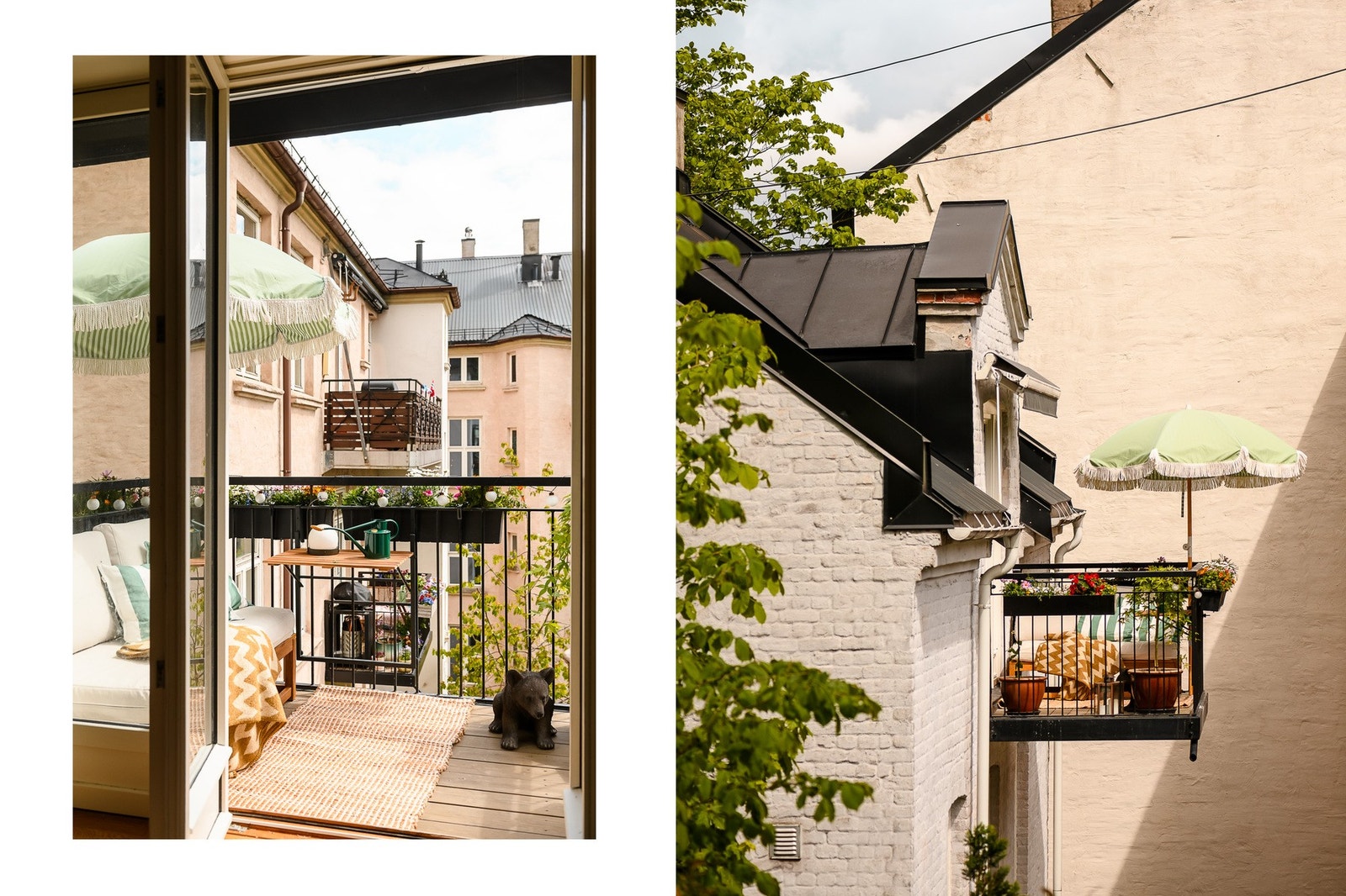 Fra stuen er det utgang til en usjenert balkong med utsikt mot en frodig og stille bakgård. Galleribilde