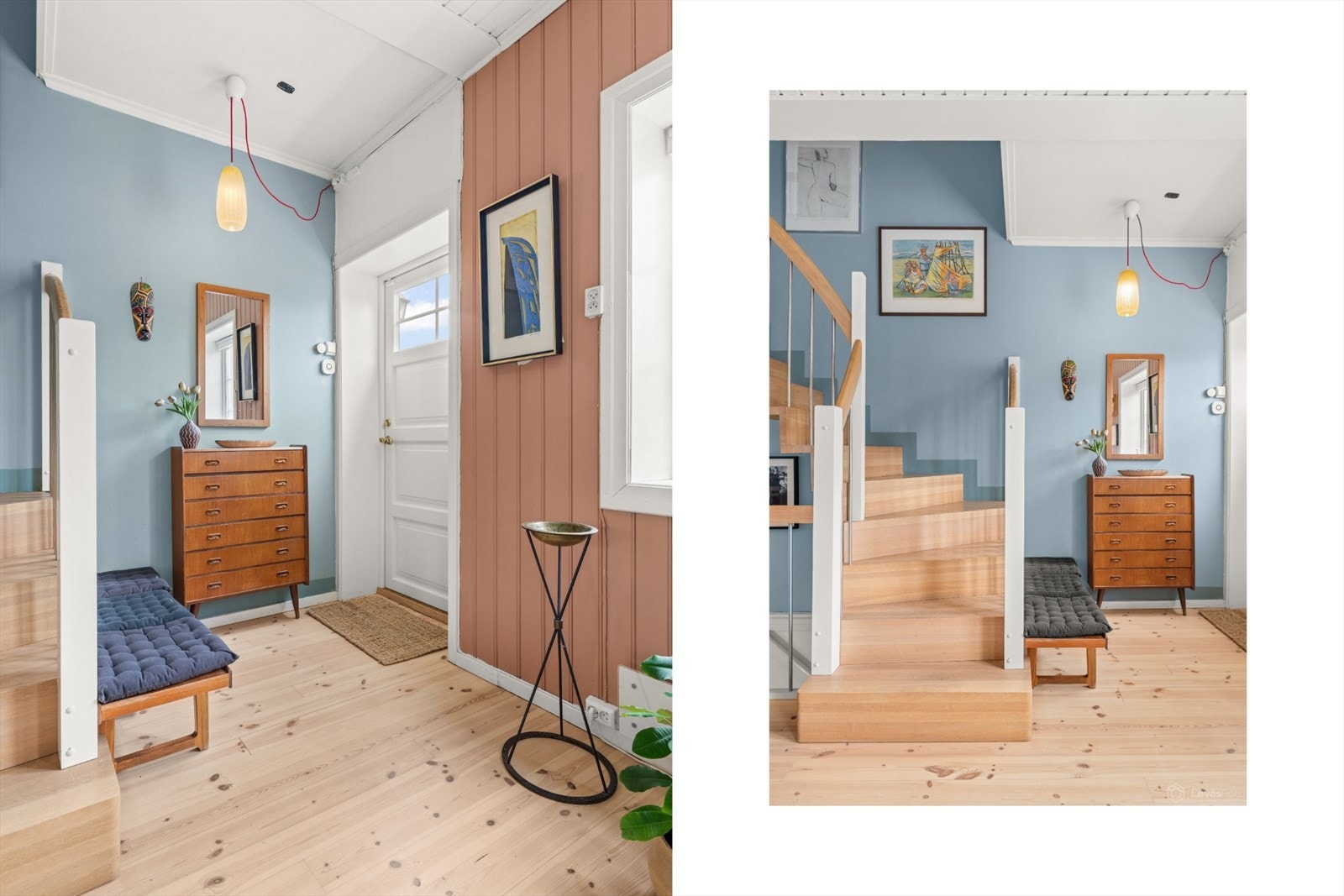 Velkommen inn til boligens entre! Her får du umiddelbart inntrykk av hvor lys og luftig boligen er. Galleribilde