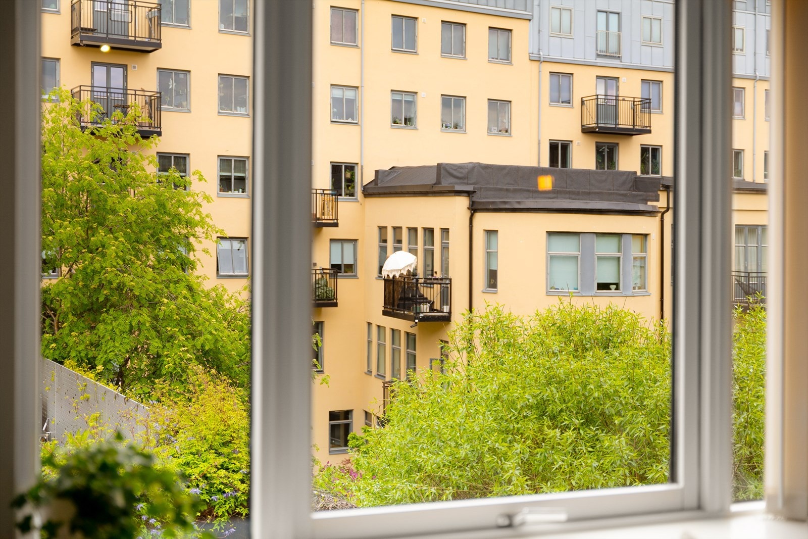 Vendt i sin helhet mot den frodige og idylliske bakgården er det lett å glemme at man bor så sentralt i byen. Galleribilde