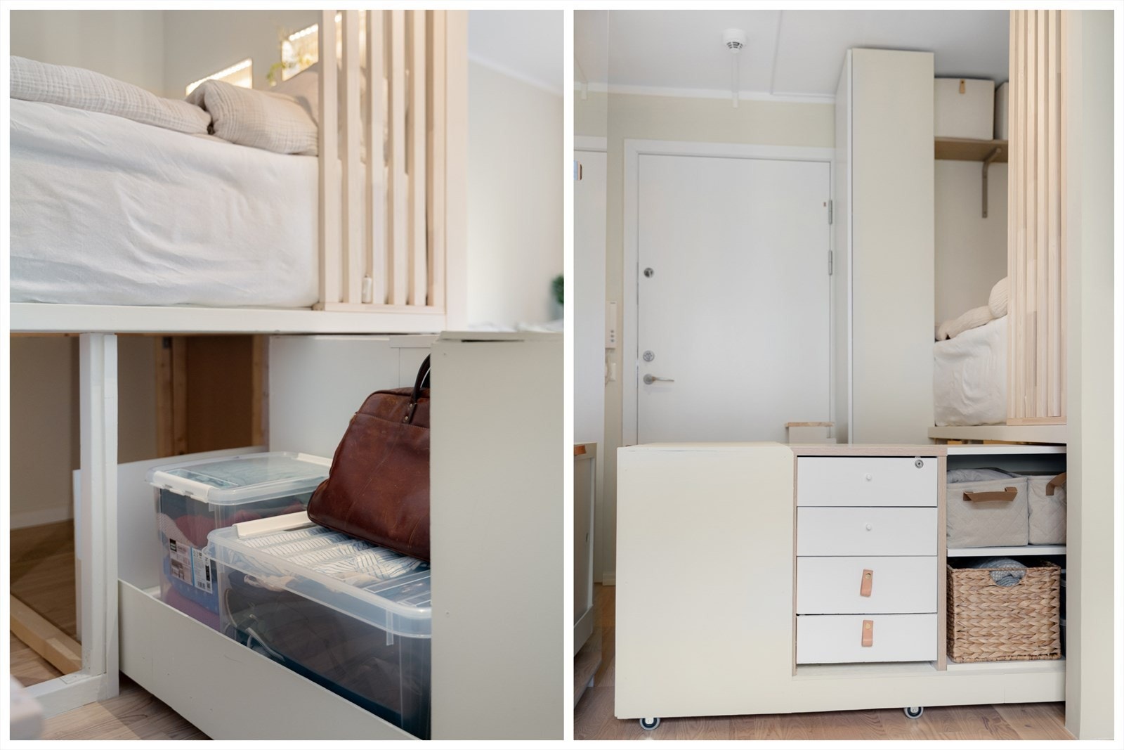 I den uttrekkbare skuffeløsningen kan du plassere store og små oppbevaringkurver og esker. Her har virkelig man virkelig klart å utnytte hver kvm til det maksimale. Galleribilde