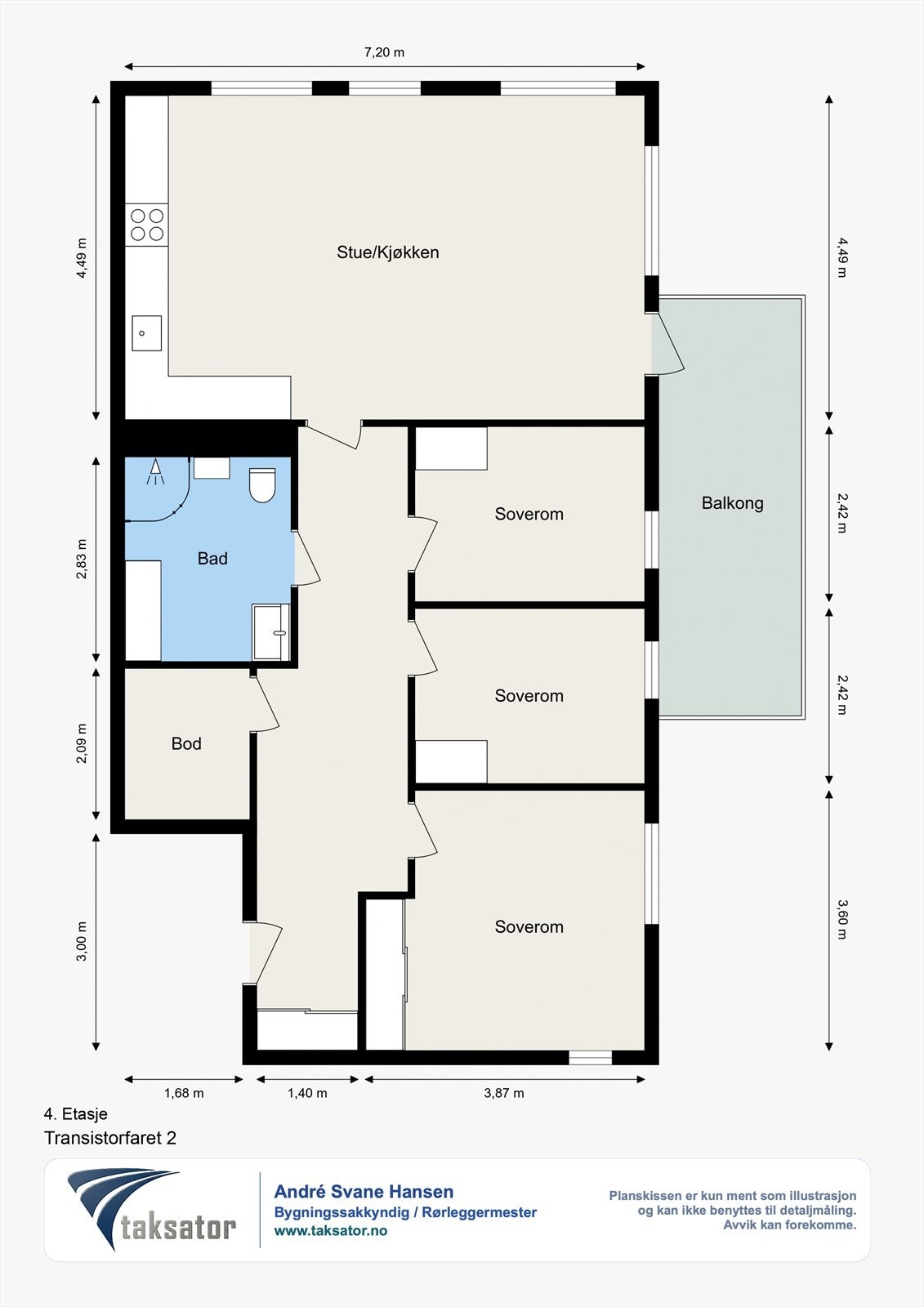 Den har en praktisk planløsning med entré, stue/kjøkken med utgang til balkong, bad, bod og tre soverom. Leiligheten disponerer en bod på 7 m² i 1. etasje og har parkering i felles garasjeanlegg med ladepunkt for elbil. Galleribilde