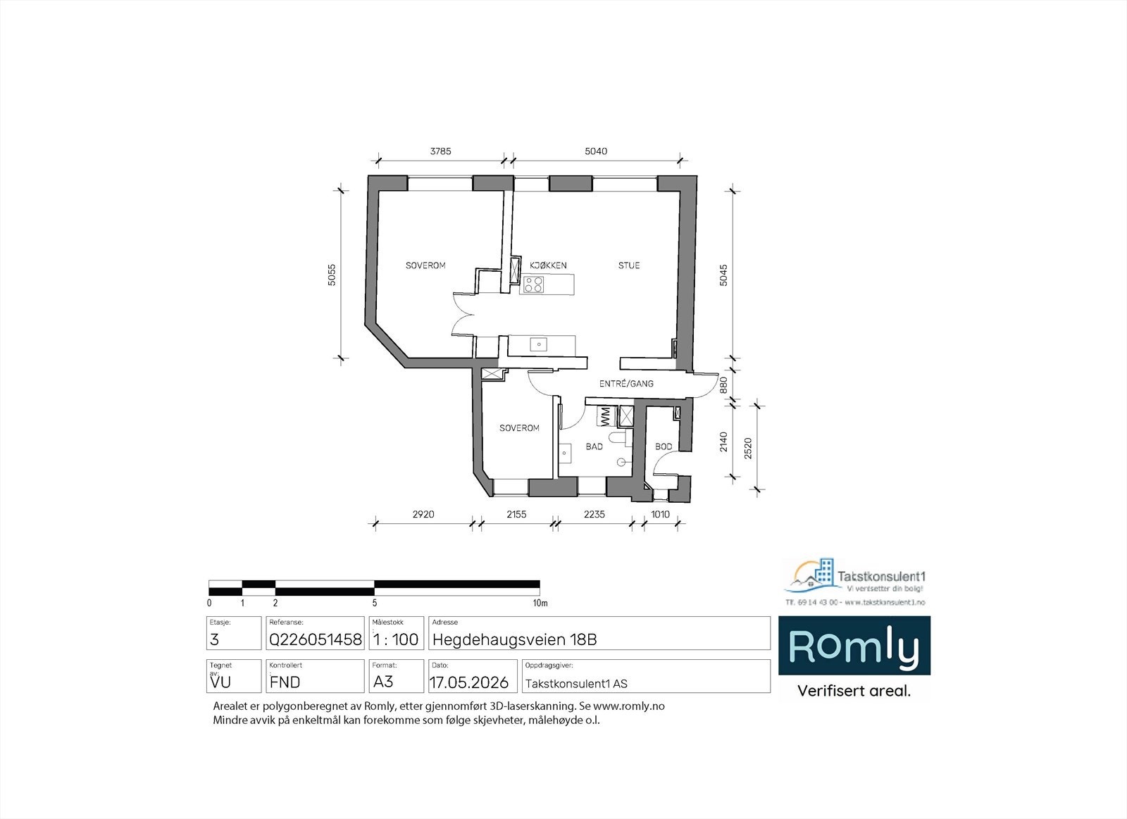 Plantegning. Boligen disponerer en kjellerbod på ca. 9 m² og en loftsbod på ca. 3 m². Galleribilde