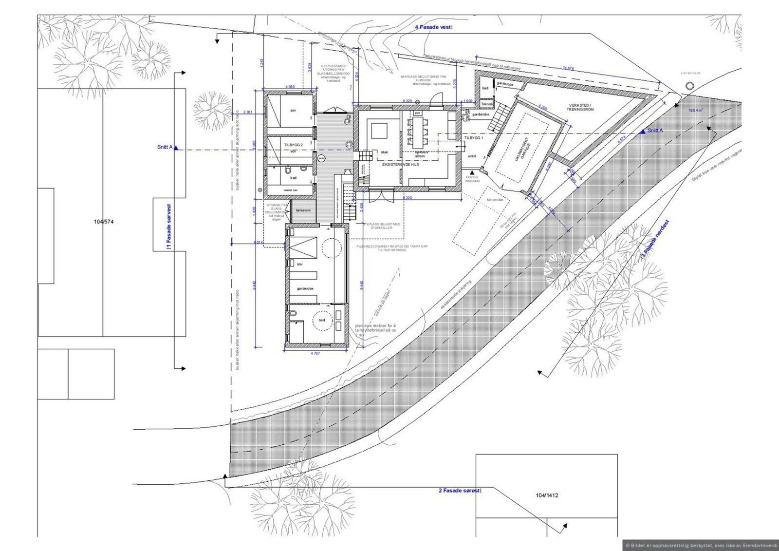 Arkitekttegning som viser utleiedel innredet med masteravdeling. Galleribilde