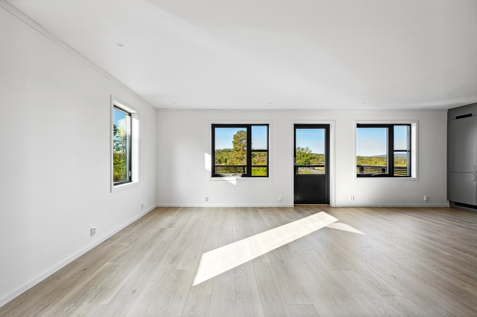 Stuen har god plass til både en romslig sofagruppe og et spisebord. Galleribilde