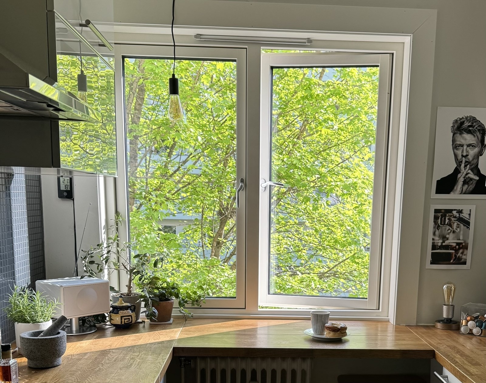 Selgers eget bilde. Morgensol og kaffe på kjøkken. Galleribilde
