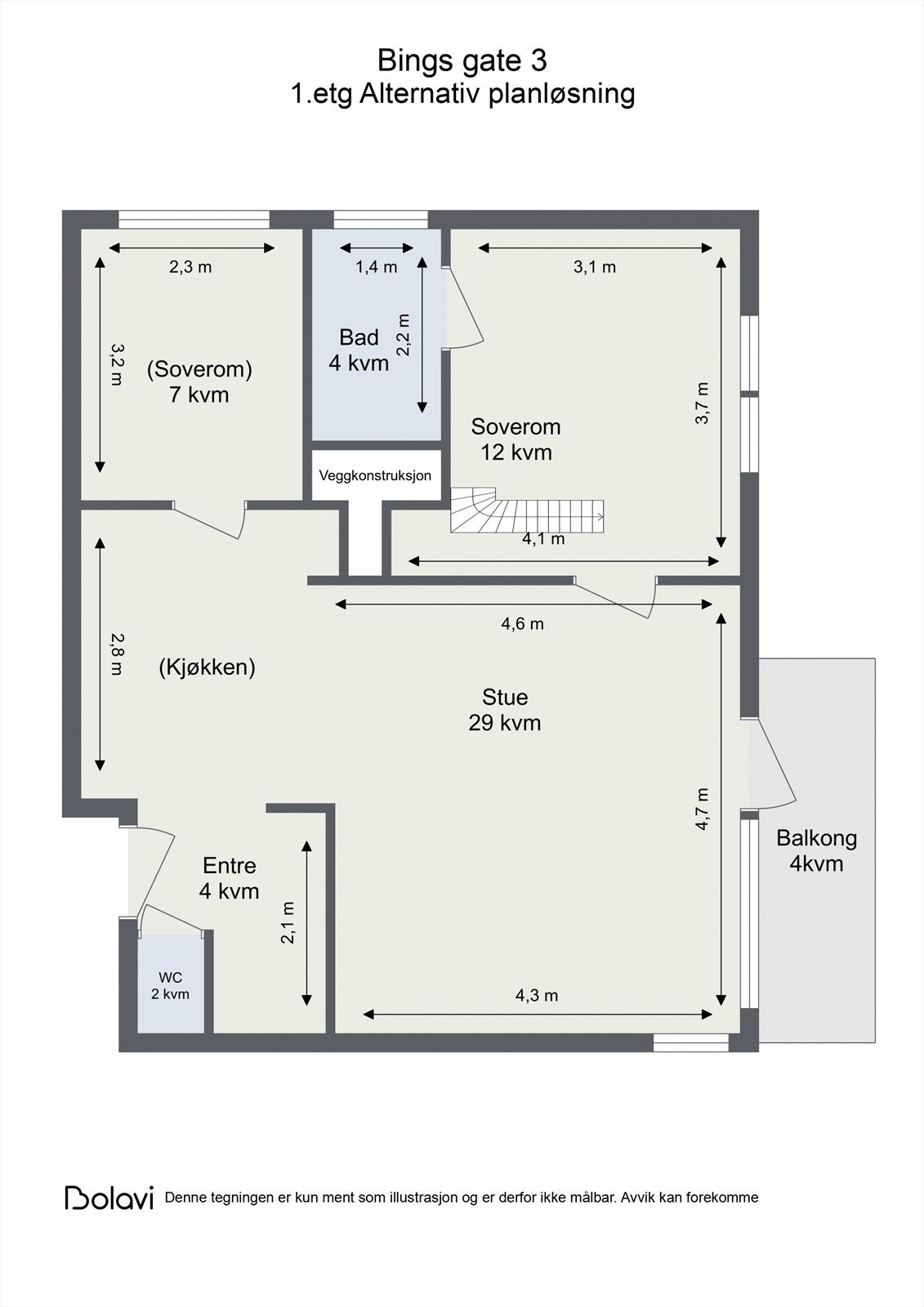 Alternativ planløsning, 1. etasje. Galleribilde