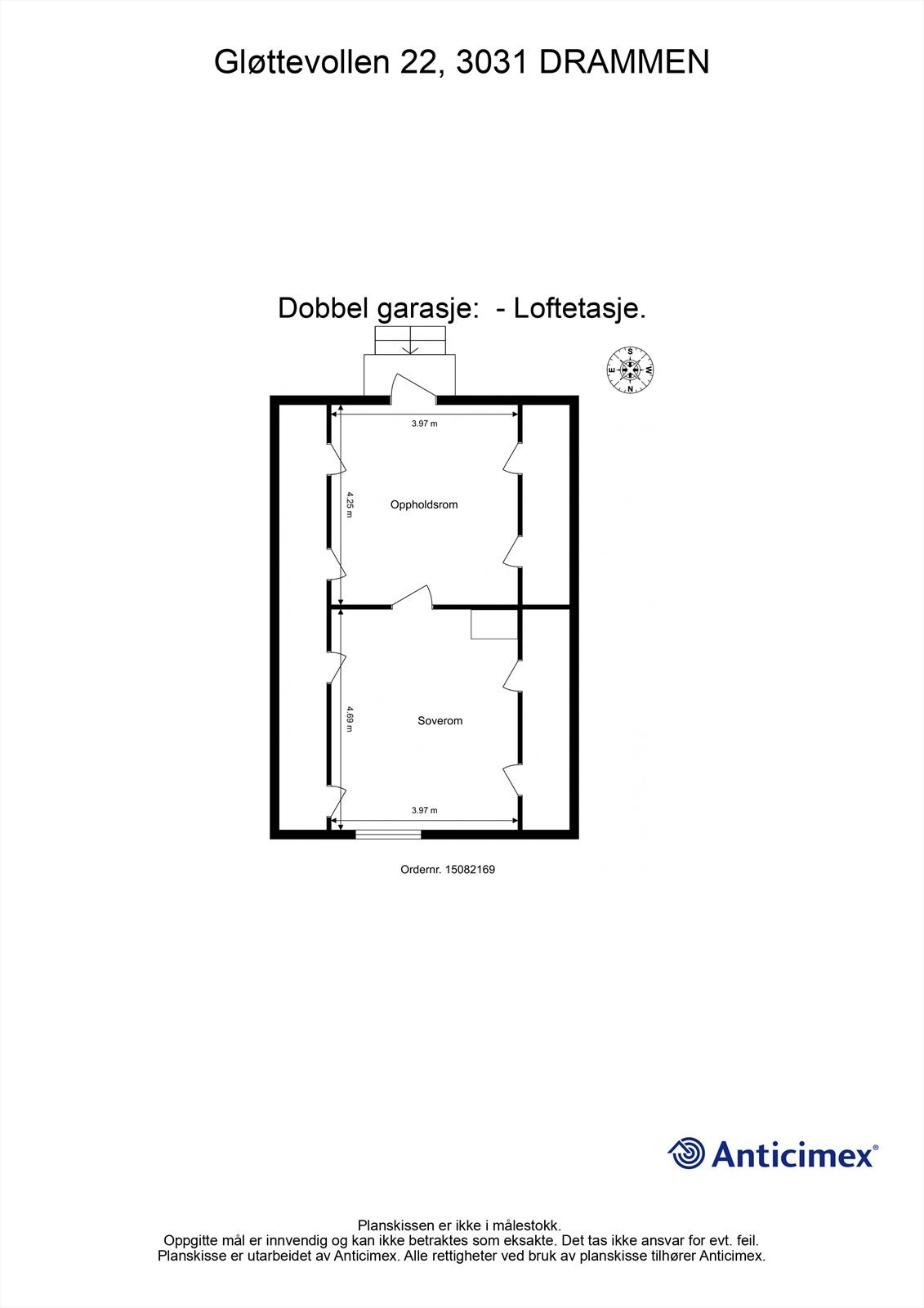 Plantegning dobbelgarasje - Loftetasje (ikke byggemeldt) Galleribilde