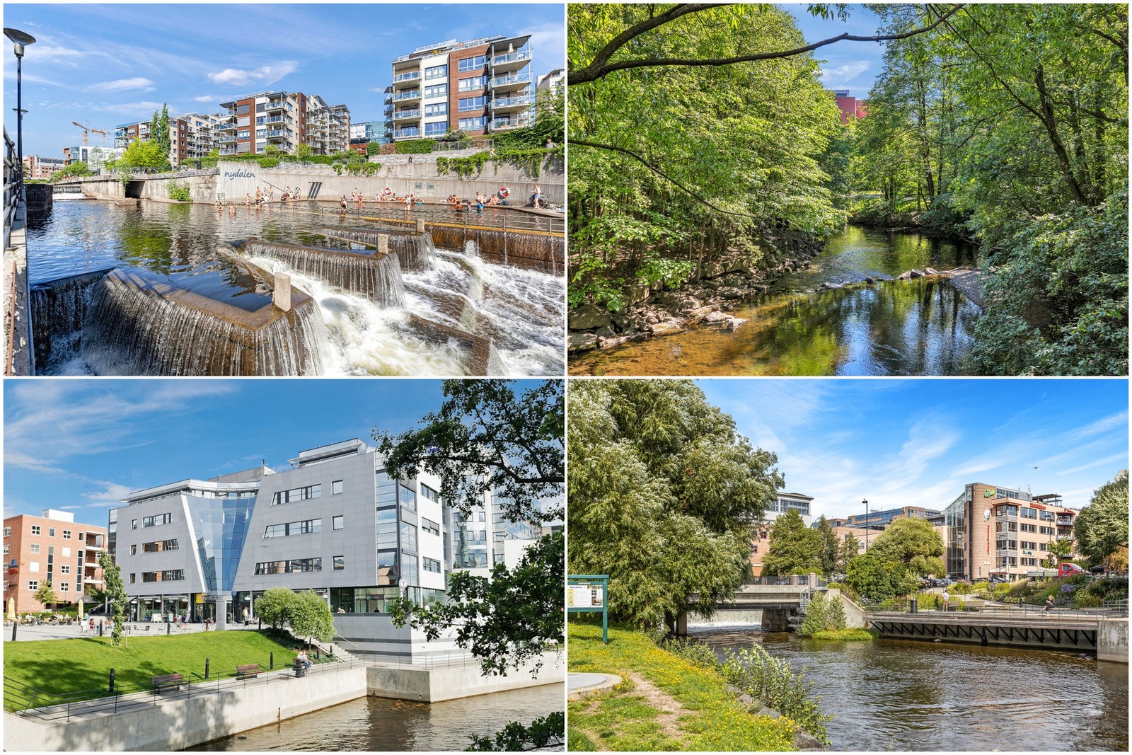Akerselva renner gjennom Nydalen og bidrar til et grønt og idyllisk nærmiljø med bademuligheter og tursti fra Maridalen til sentrum. Galleribilde