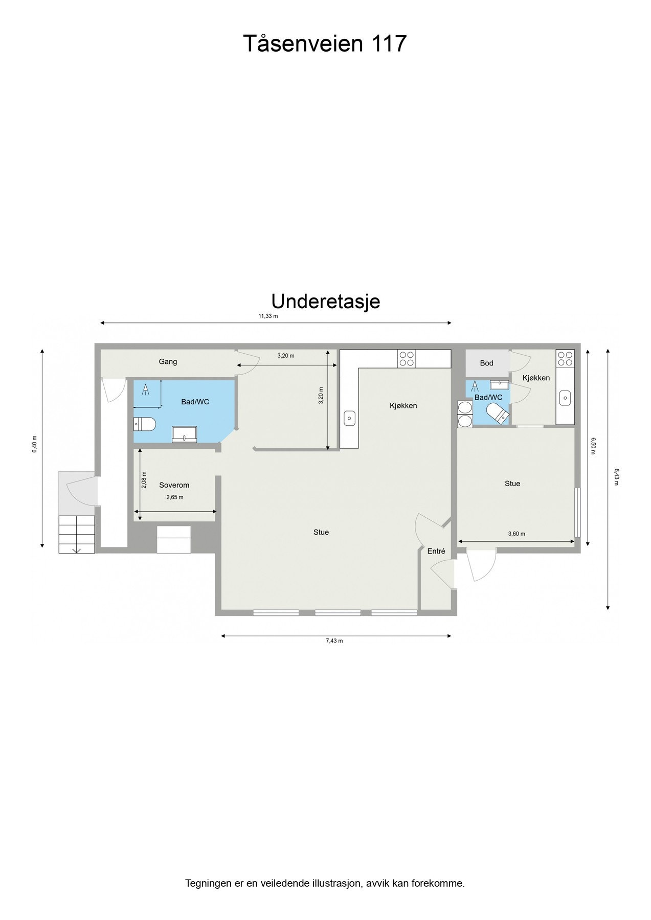 Planskisse av dagens løsning i underetasjen. Galleribilde